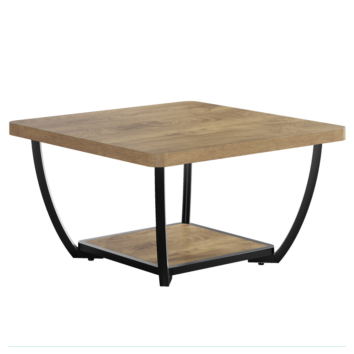 Tavolino da Salotto Quadrato a 2 Ripiani con Struttura ad Arco in Metallo, 80 x 80 cm, per Soggiorno