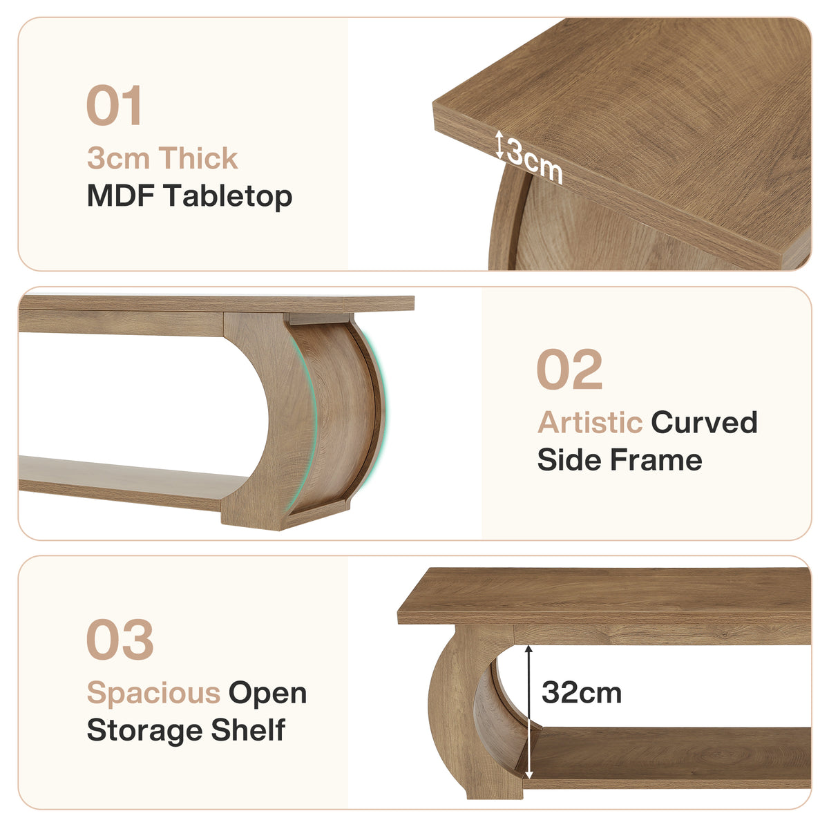 Panca Country con Ripiano Aperto e Struttura in Legno Curvata, 160 cm, per Camera da Letto