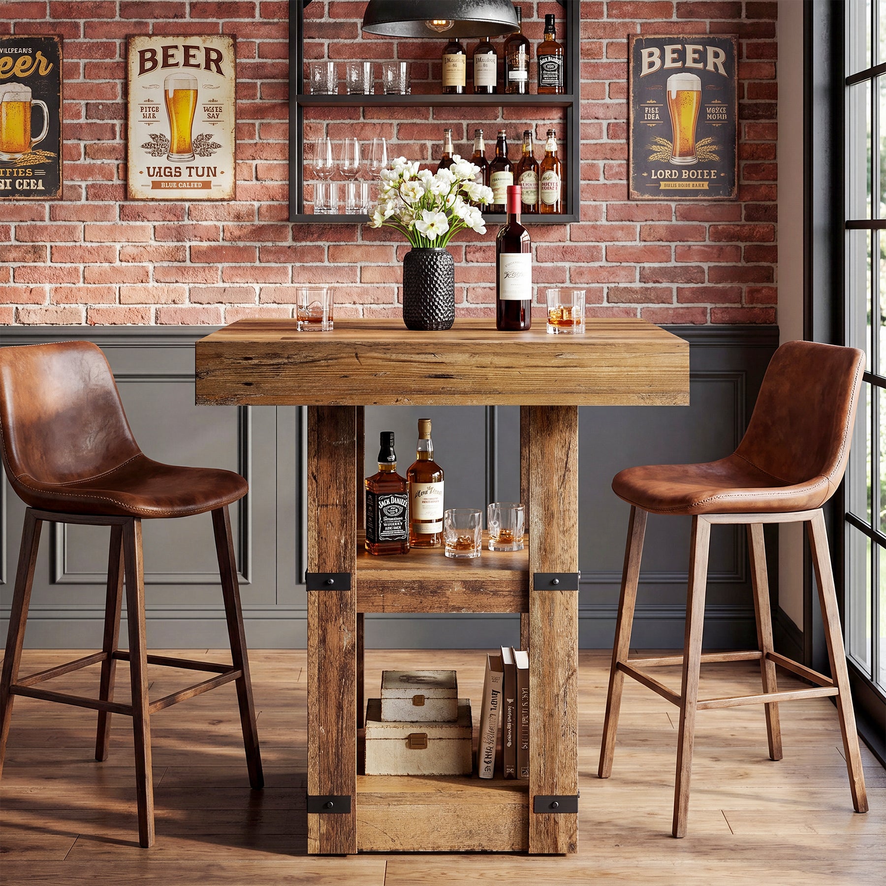 Tavolo da Bar Alto Industriale a 80 x 80 cm con Vano Contenitore, H 95 cm, per Cucina