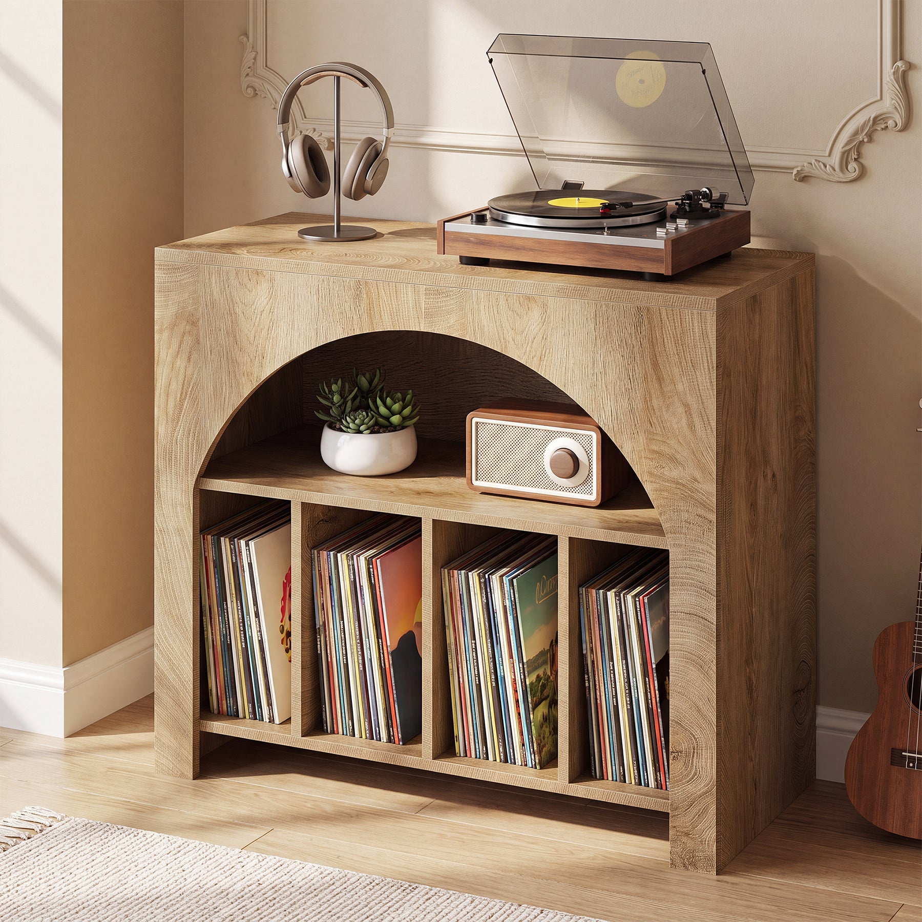 Tribesigns Supporto per giradischi, mobiletto porta dischi in vinile con ripiano integrato