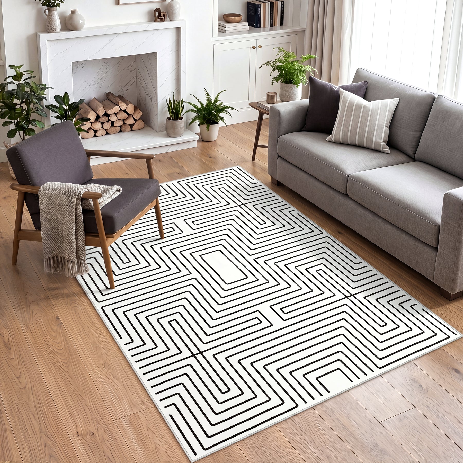 Tribesigns Tappeti Minimalisti a Labirinto, Moderni Tappeti Geometrici Antiscivolo a Pelo Corto per Interni, Ideali per il Soggiorno, Certificati Oeko-Tex