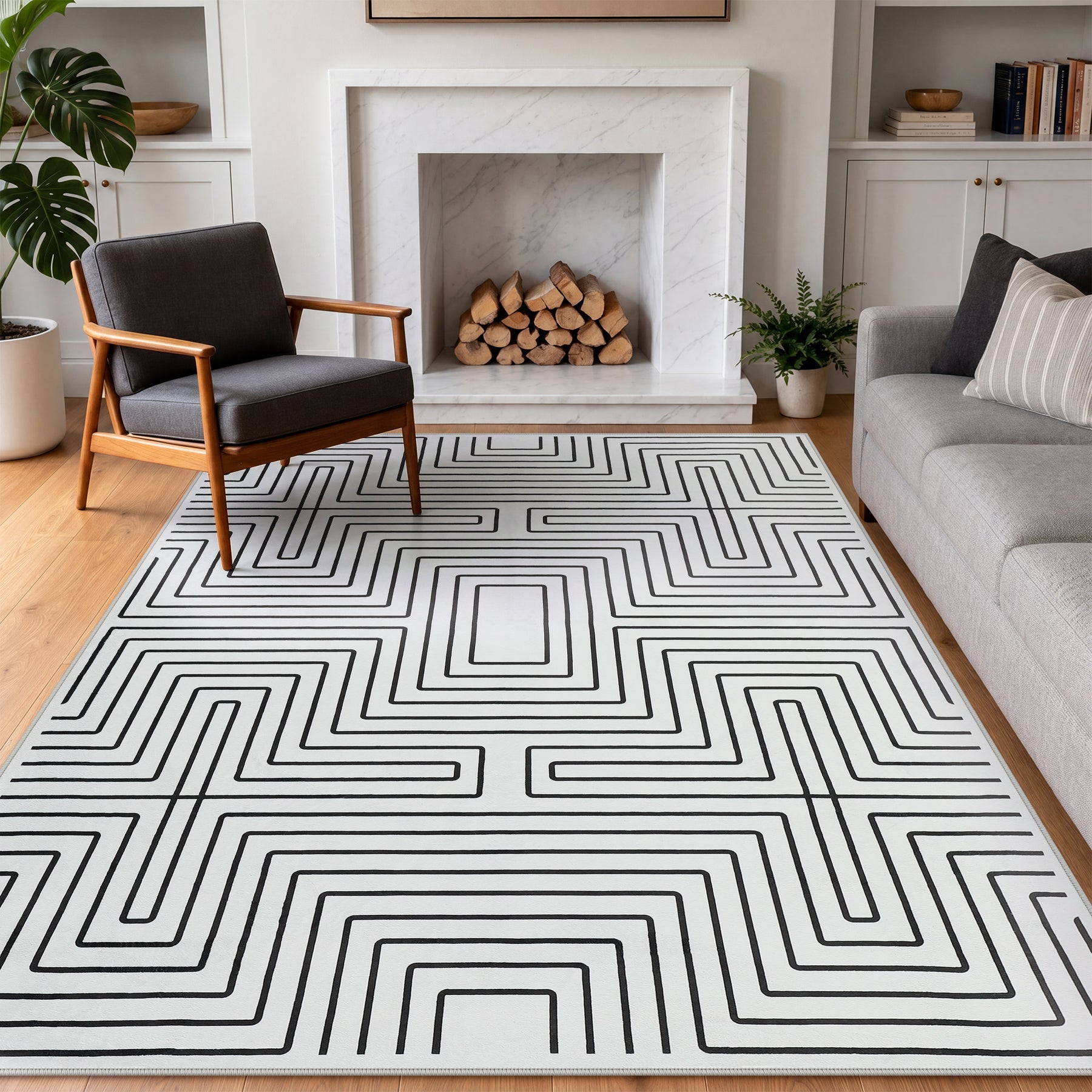 Tribesigns Tappeti Minimalisti a Labirinto, Moderni Tappeti Geometrici Antiscivolo a Pelo Corto per Interni, Ideali per il Soggiorno, Certificati Oeko-Tex