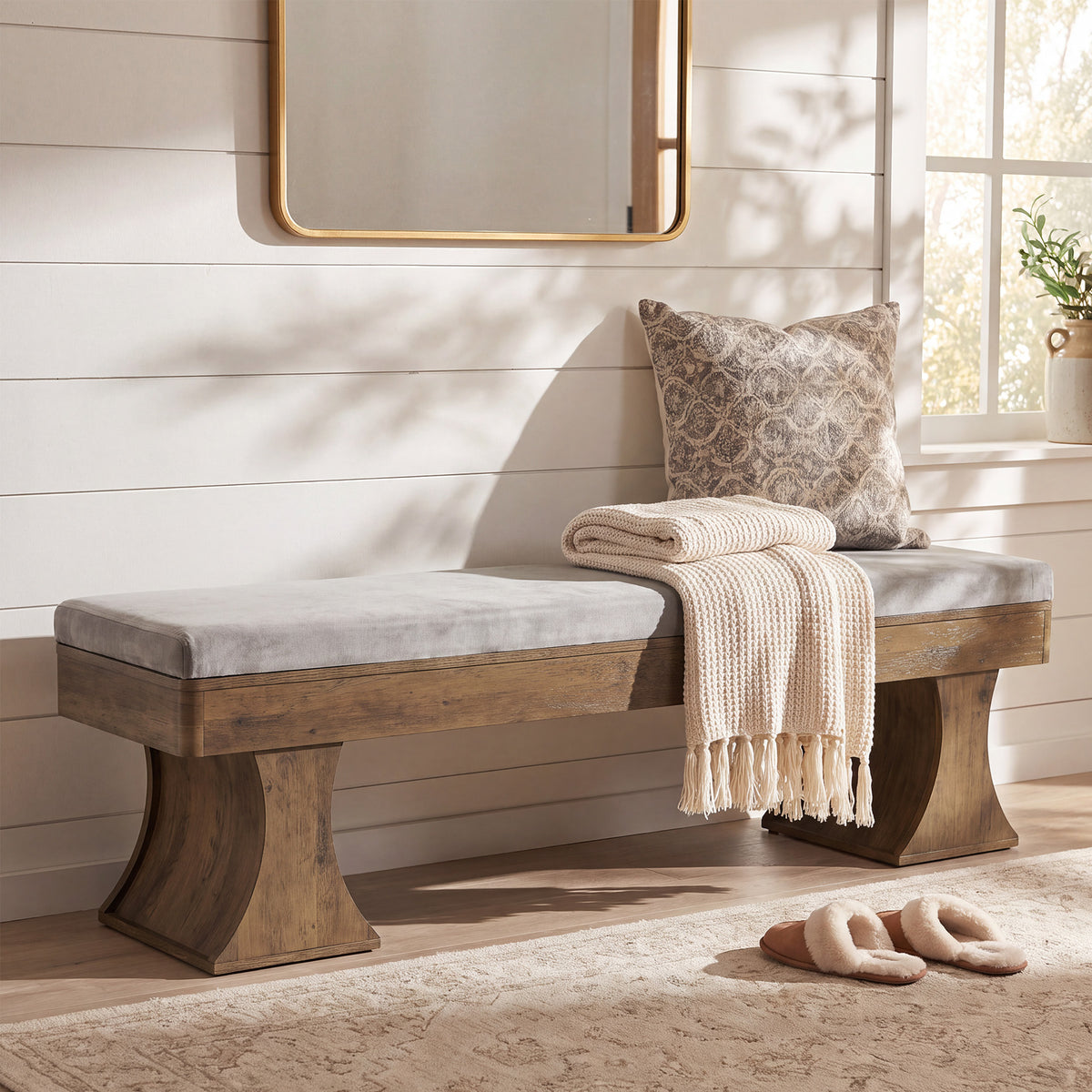 Panca Country con Cuscino, 161 cm, per Ingresso e Cucina