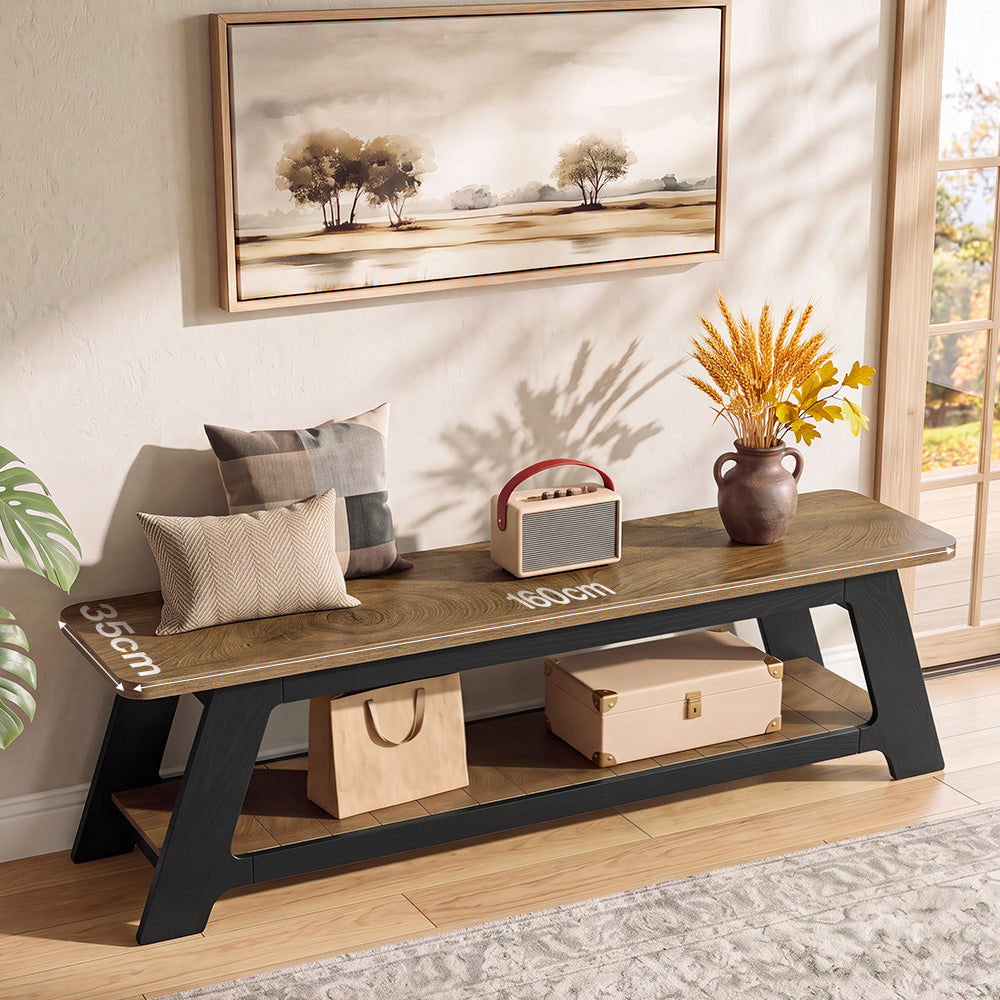 Panca Country in Legno con Ripiano Portascarpe, 160 cm, per Ingresso