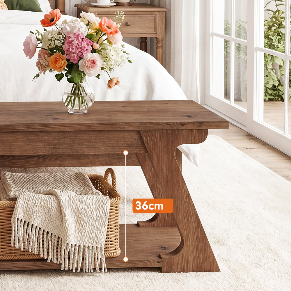 Panca da Letto Rustica in Legno Massello con Vano Contenitore, 150 cm, per Camera da Letto