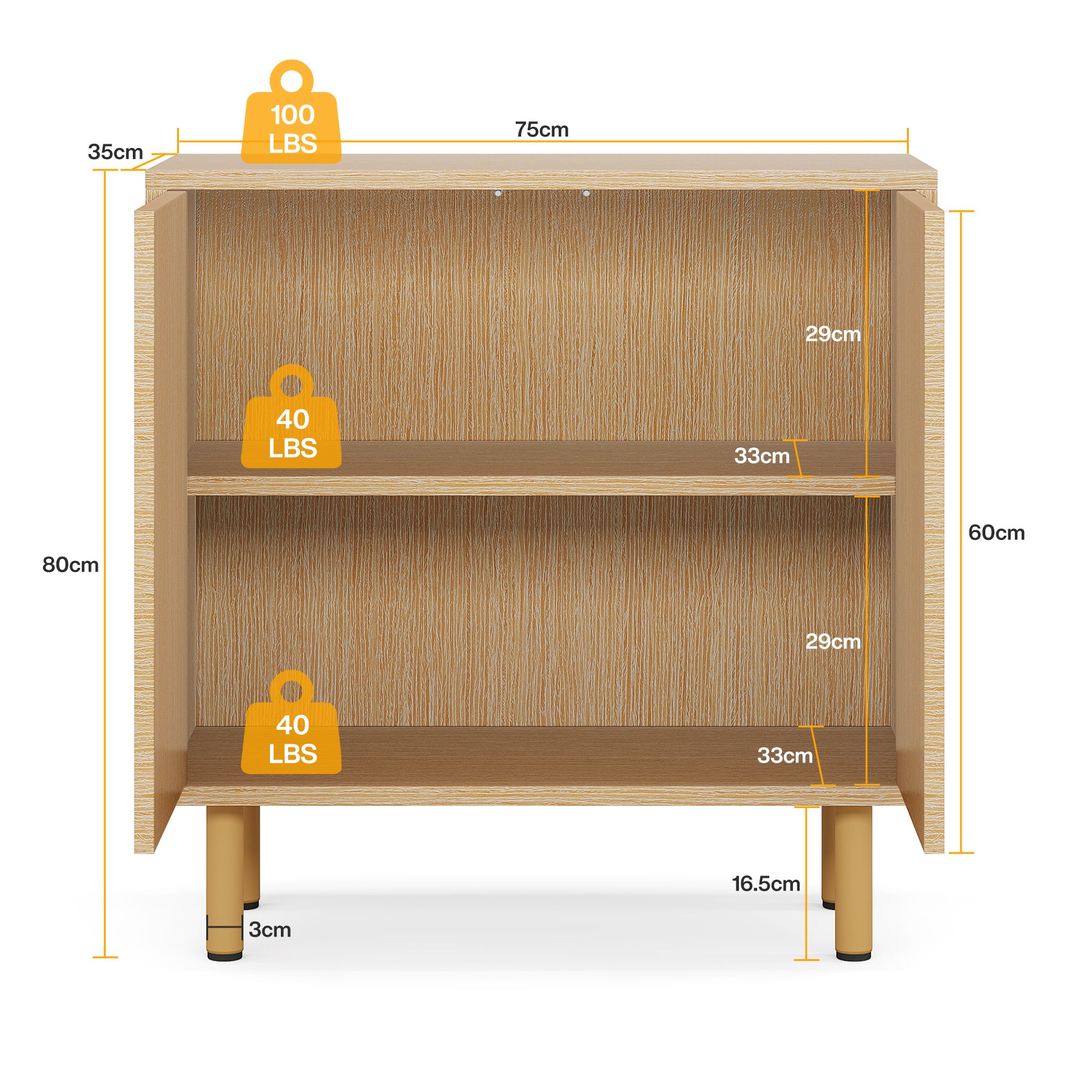 Tribesigns Credenza in legno, mobiletto portaoggetti da cucina con ante e piano in legno