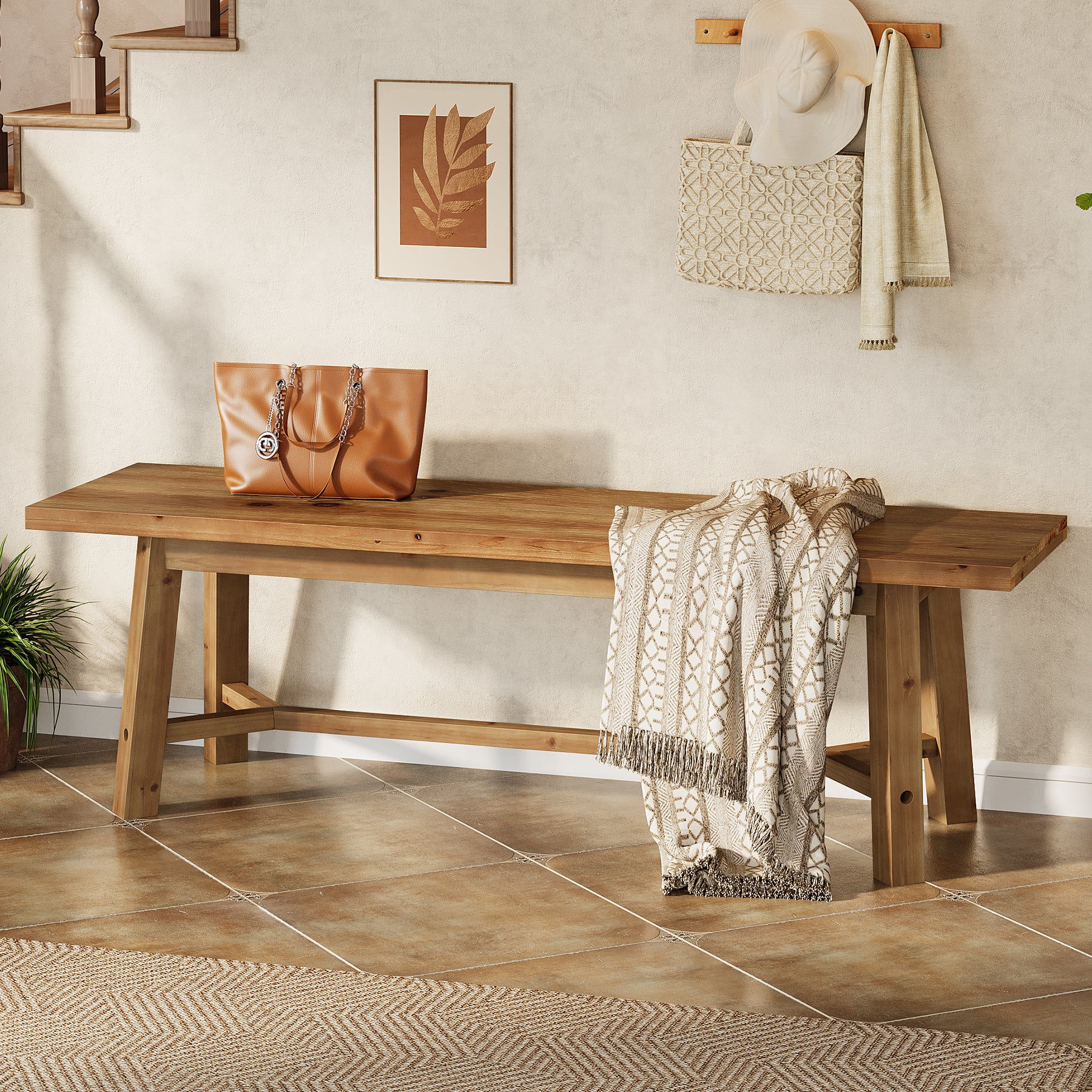 Tribesigns Panca in legno massello, 140 cm, stile rustico, ideale per l'ingresso