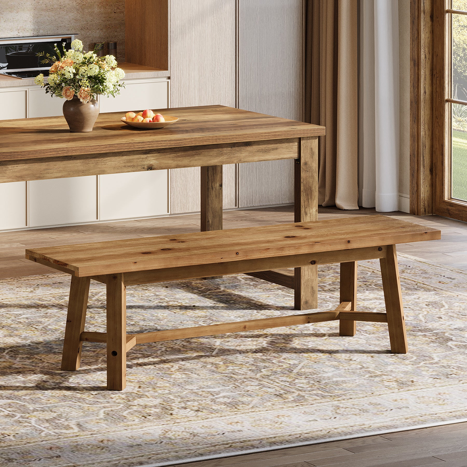 Tribesigns Panca da pranzo rustica in legno massello, 140 cm, lunga panca da cucina