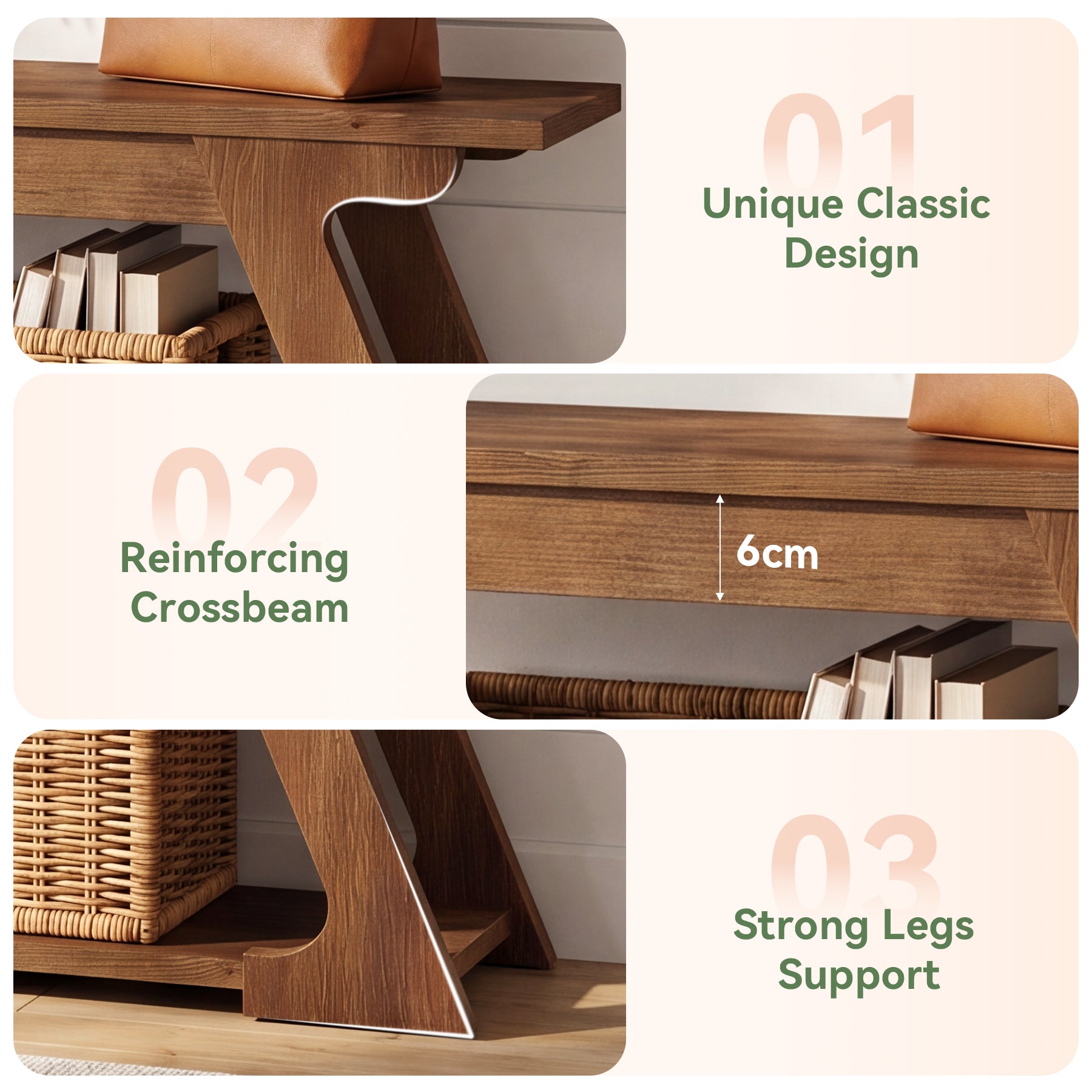 Panca da Ingresso Country in Legno Massello con Vano Contenitore, 150 cm, per Ingresso
