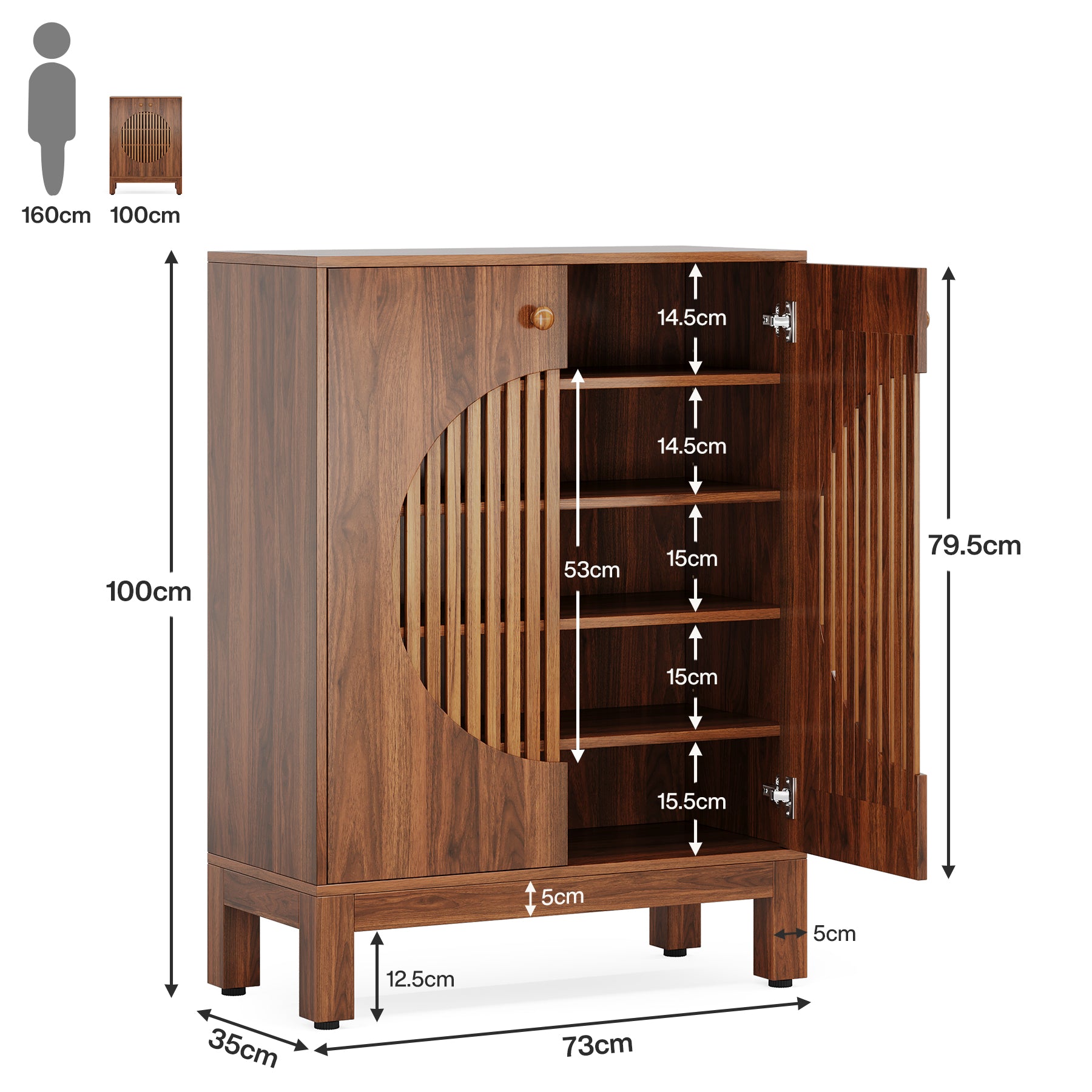 Tribesigns Credenza, mobiletto da cucina in stile fattoria a 5 ripiani con ripiani rimovibili