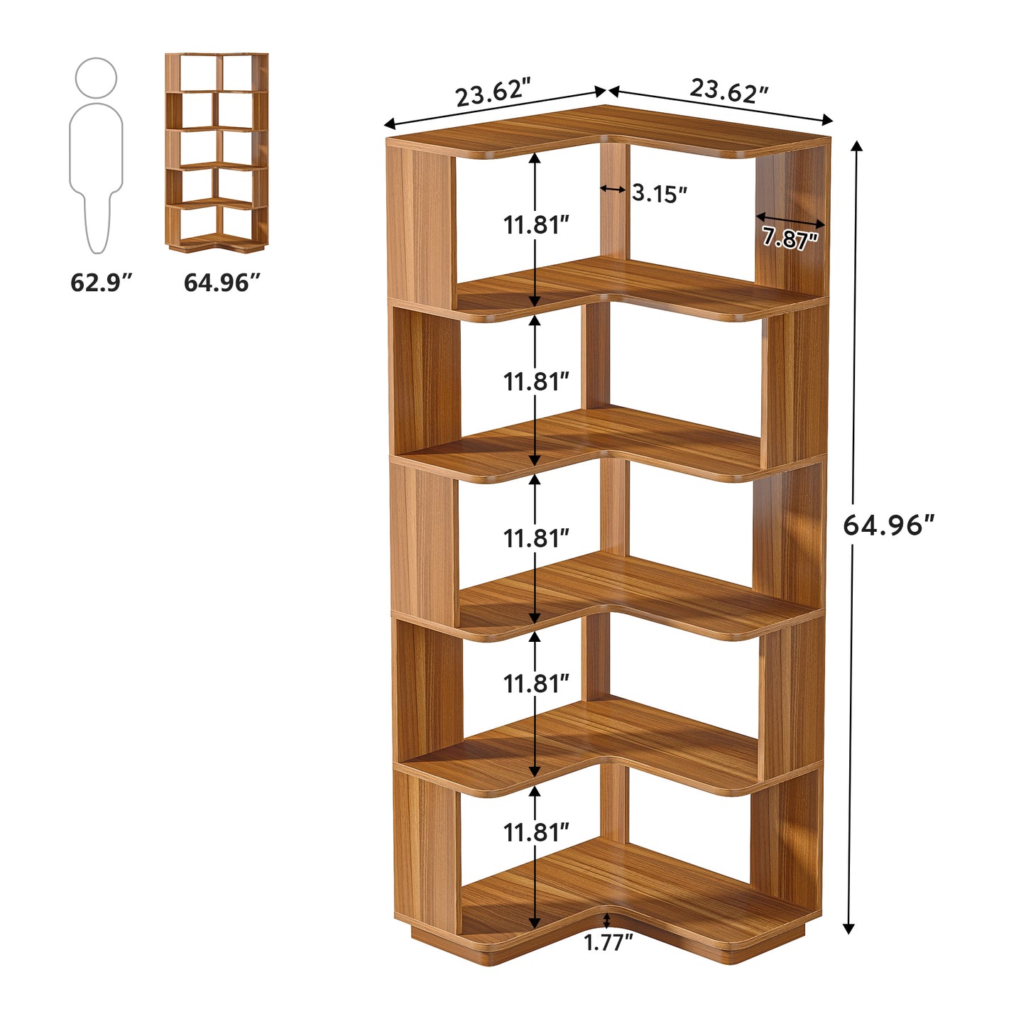 Tribesigns Libreria angolare a 6 livelli, alta 165 cm scaffale angolare in legno autoportante