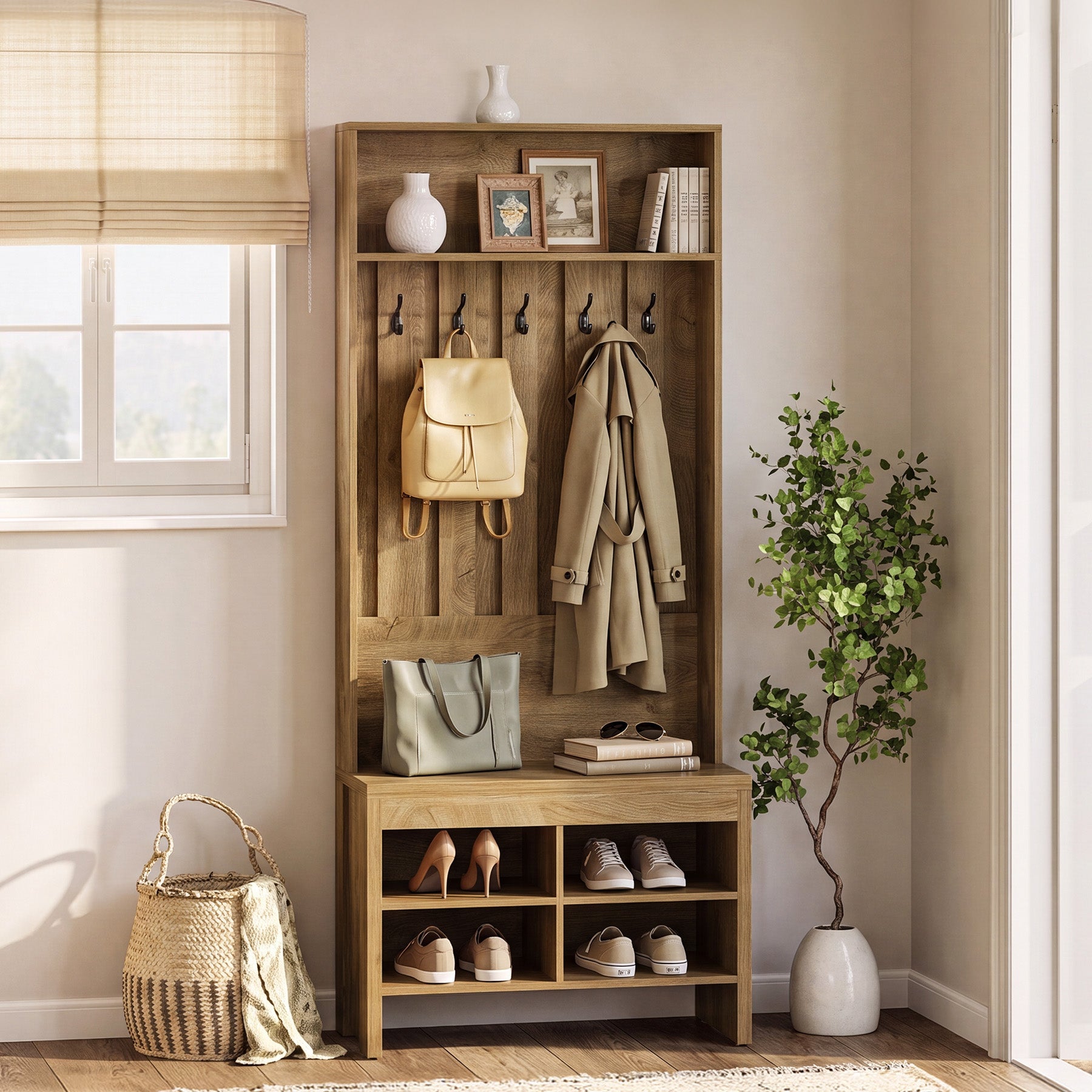 Tribesigns Appendiabiti alto 179 cm, organizer per ingresso con panca e 5 ganci