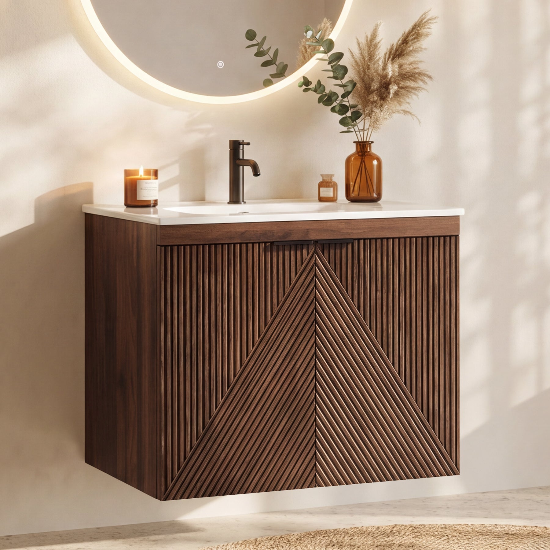 Tribesigns Mobile Bagno Sospeso con Lavabo in Ceramica, 60 cm