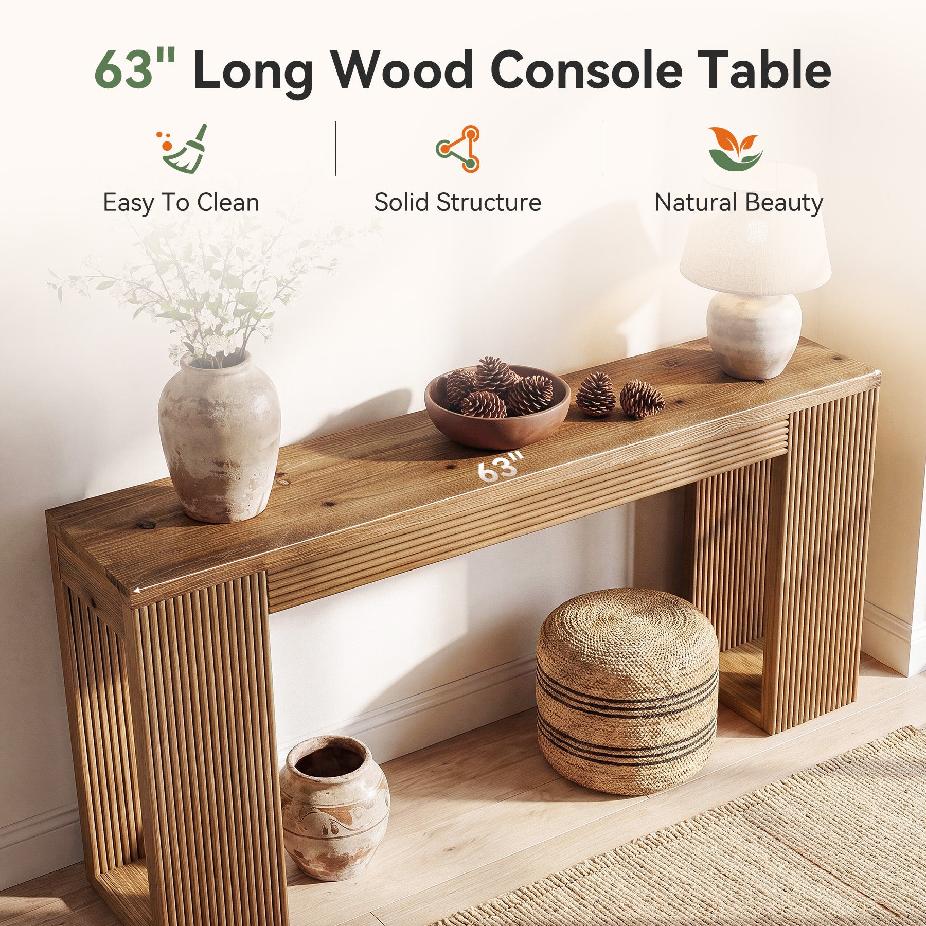 Tribesigns Tavolo consolle lungo 160 cm, tavolino da divano stretto in legno massello