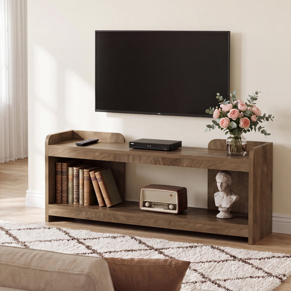 Mobile TV Basso a 2 Ripiani Aperti, 160 cm, per TV fino a 70"