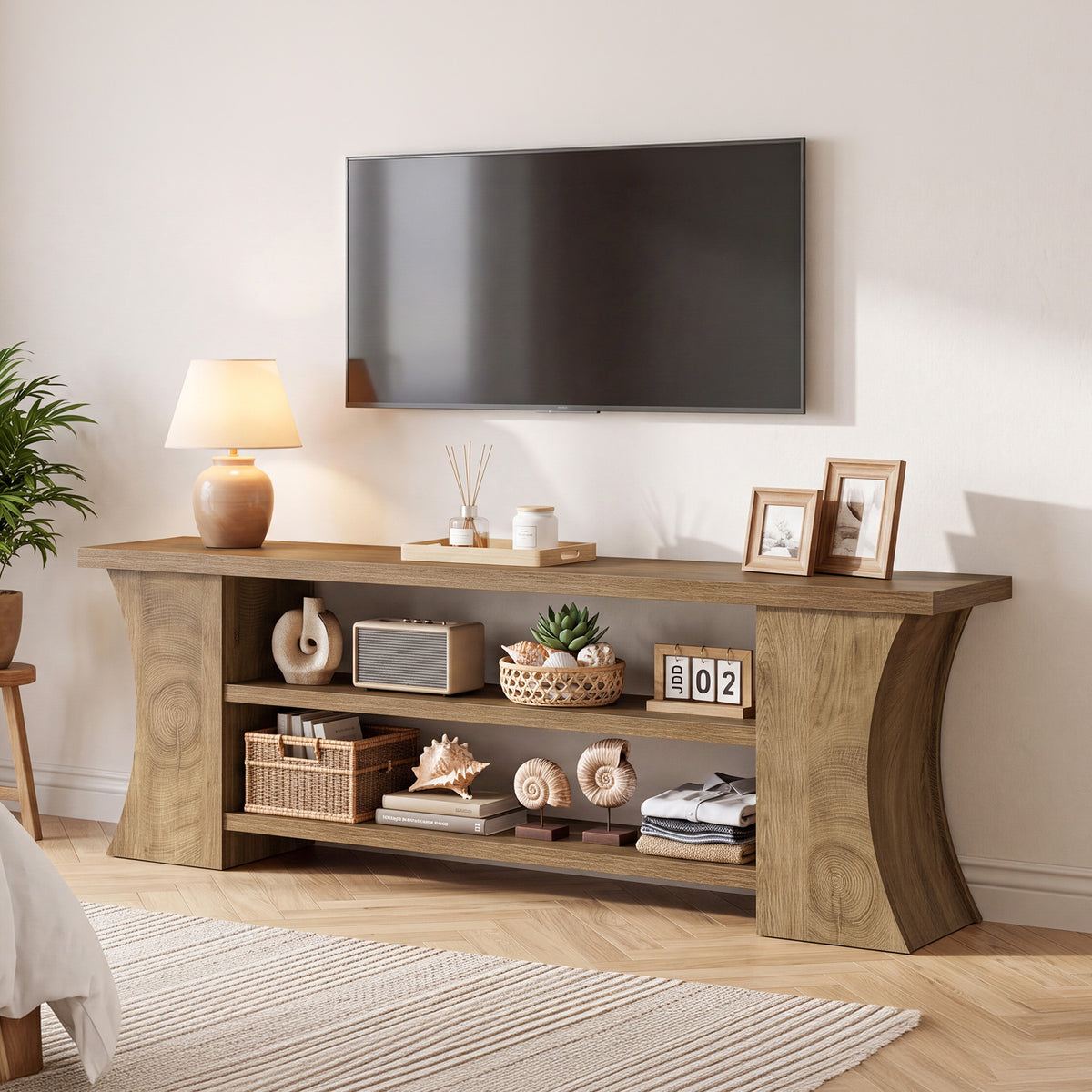 Mobile TV a 3 Ripiani con Gambe Curve, 160 cm, per TV fino a 75"