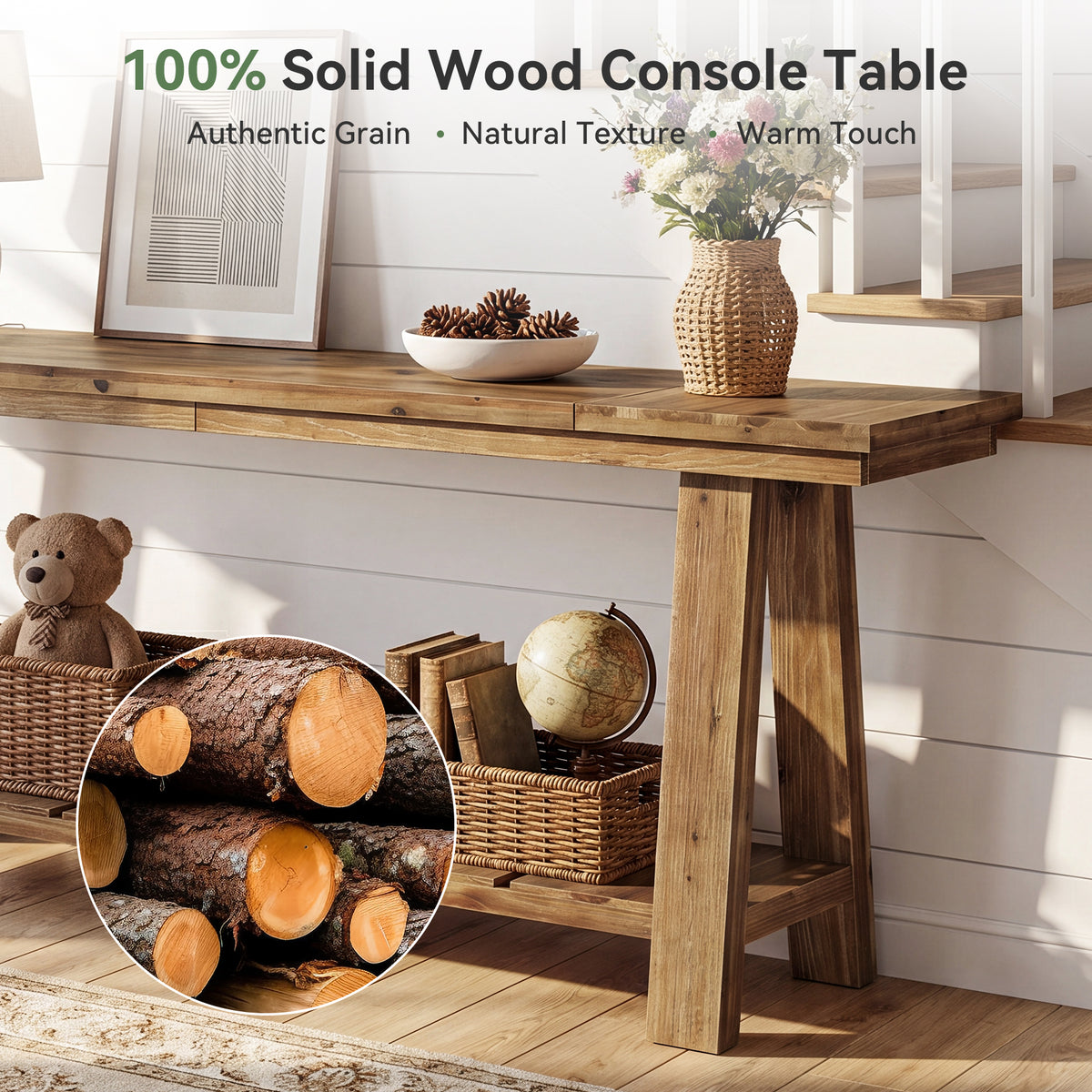 Tribesigns Consolle Stretta in Legno Massello con Base a Cavalletto, 200 cm, per Ingresso