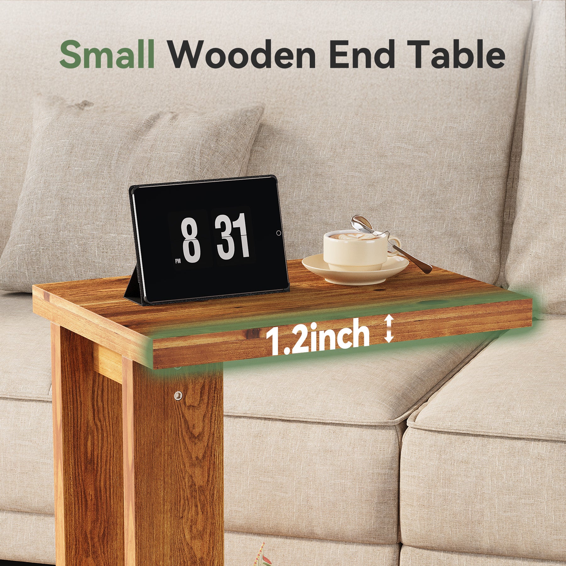 Tribesigns Tavolino a C in legno massello, 50 x 35 x 60 cm con 2 ripiani, ideale per il soggiorno