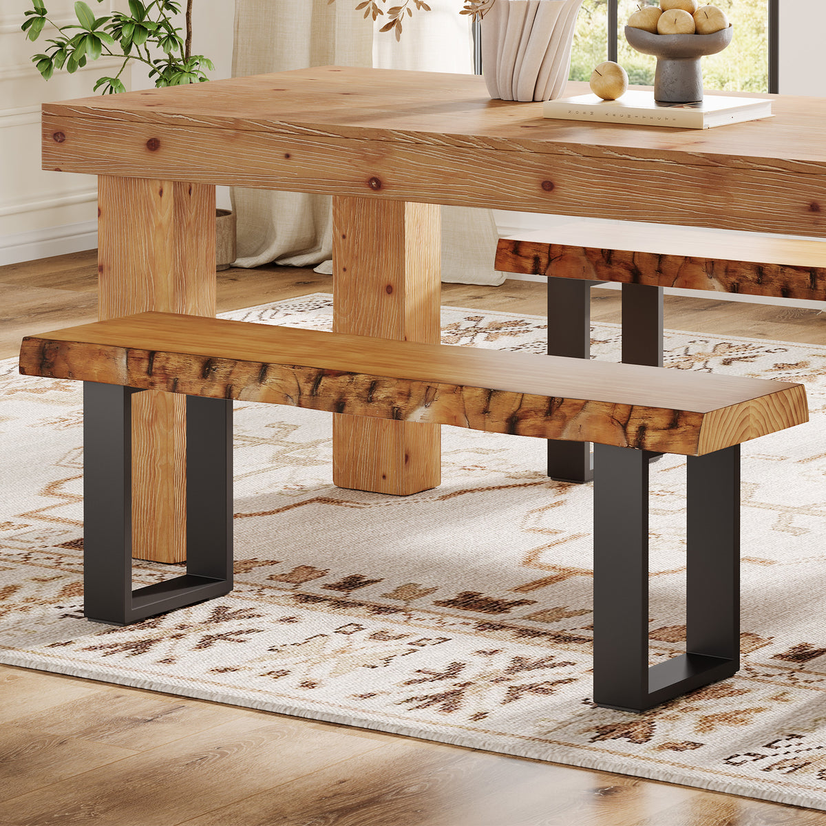 Panca Portascarpe Industriale Stretta con Seduta in Legno Massello, 120 cm, per Ingresso e Camera da Letto