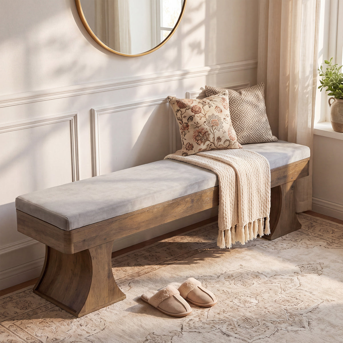 Panca Country con Cuscino, 161 cm, per Ingresso e Cucina