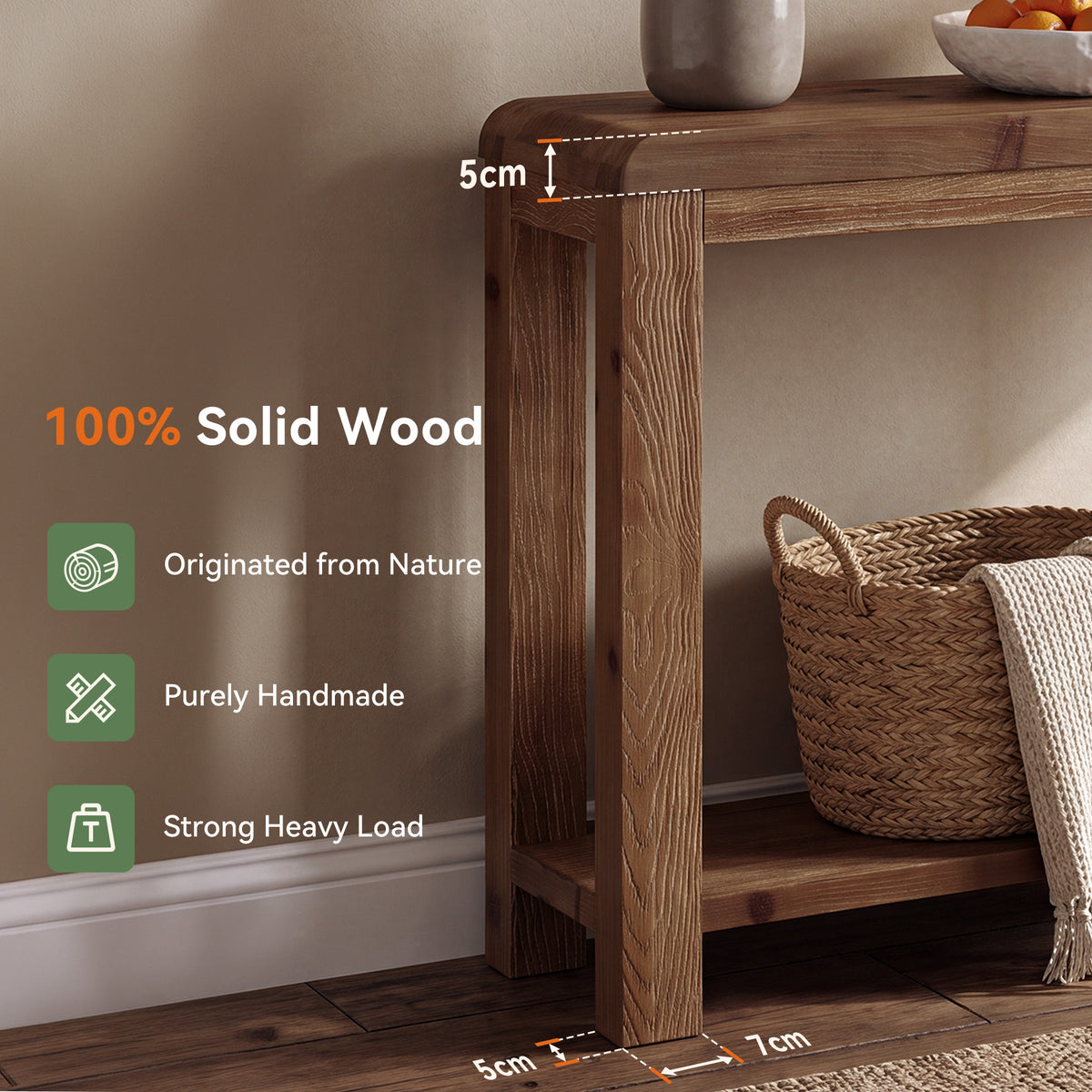 Consolle Country in Legno Massello con Ripiano Aperto, 105 cm, per Ingresso e Soggiorno