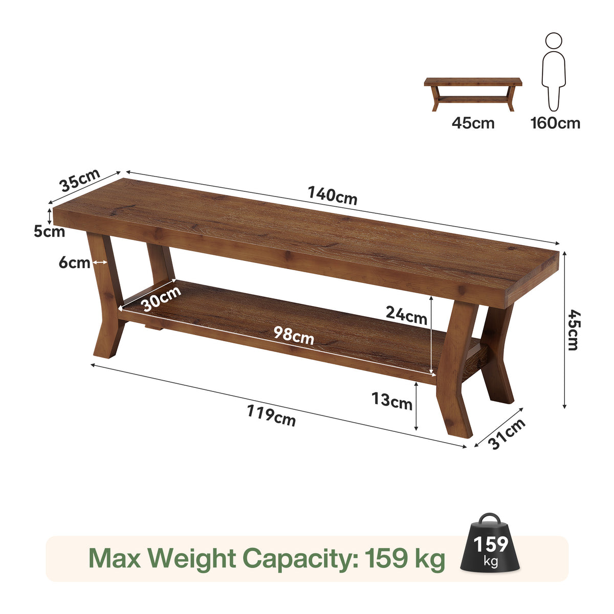 Panca con Ripiano Portascarpe Aperto e Gambe a X, 140 cm, per Ingresso