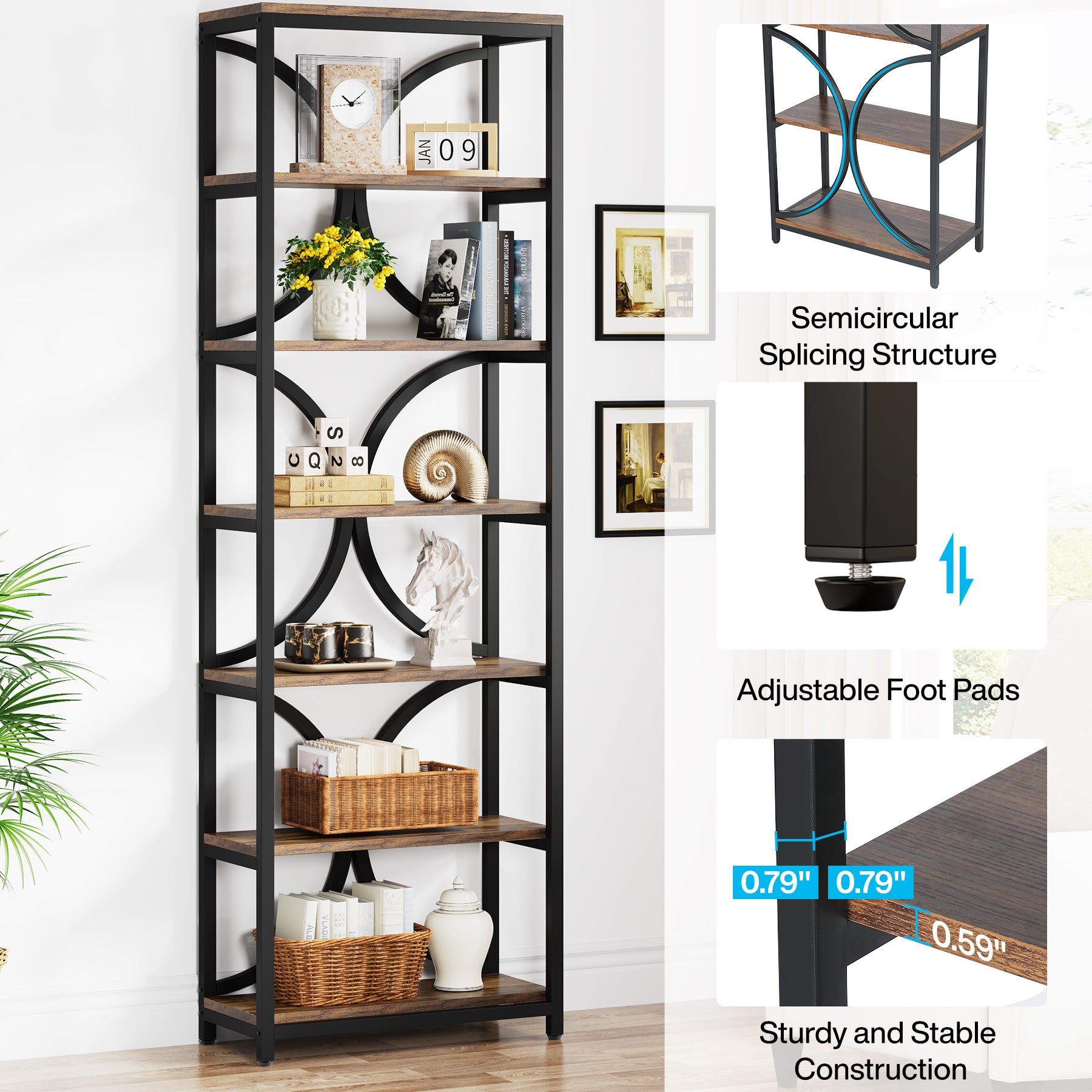 Tribesigns 200 cm Libreria, scaffale indipendente a 6 ripiani con ripiani aperti