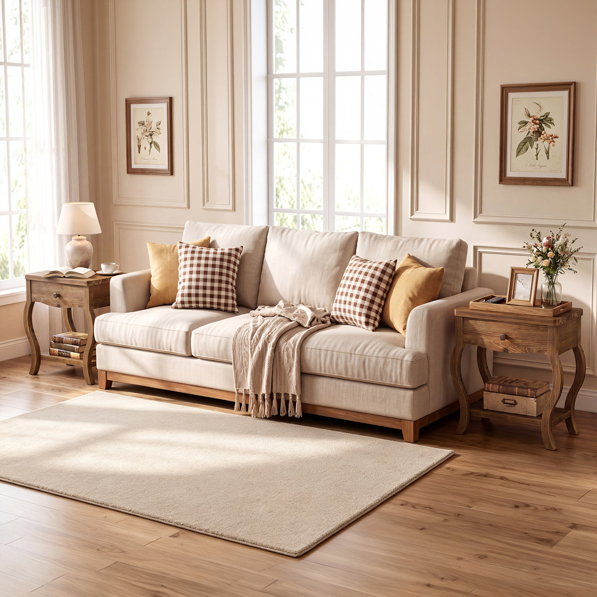 Tavolino Laterale Alto Rustico in Legno Massello con Cassetto, 60 cm, per Soggiorno