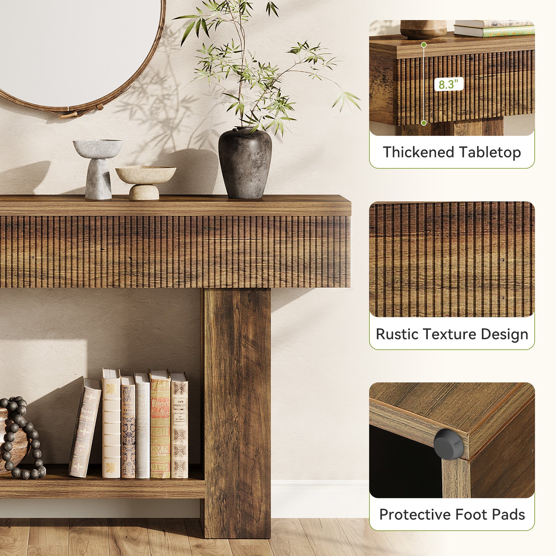 Tribesigns 140 cm Tavolino, tavolino da ingresso con contenitore consolle in rustico