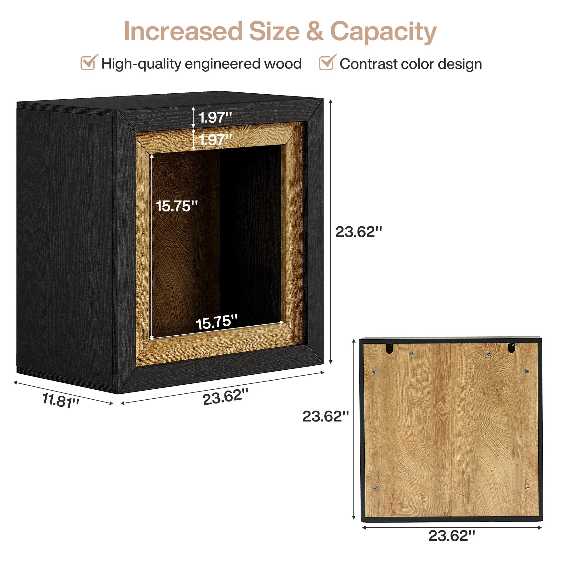 Tribesigns Comodino in legno da 60 cm, comodino con design ispirato alla cornice