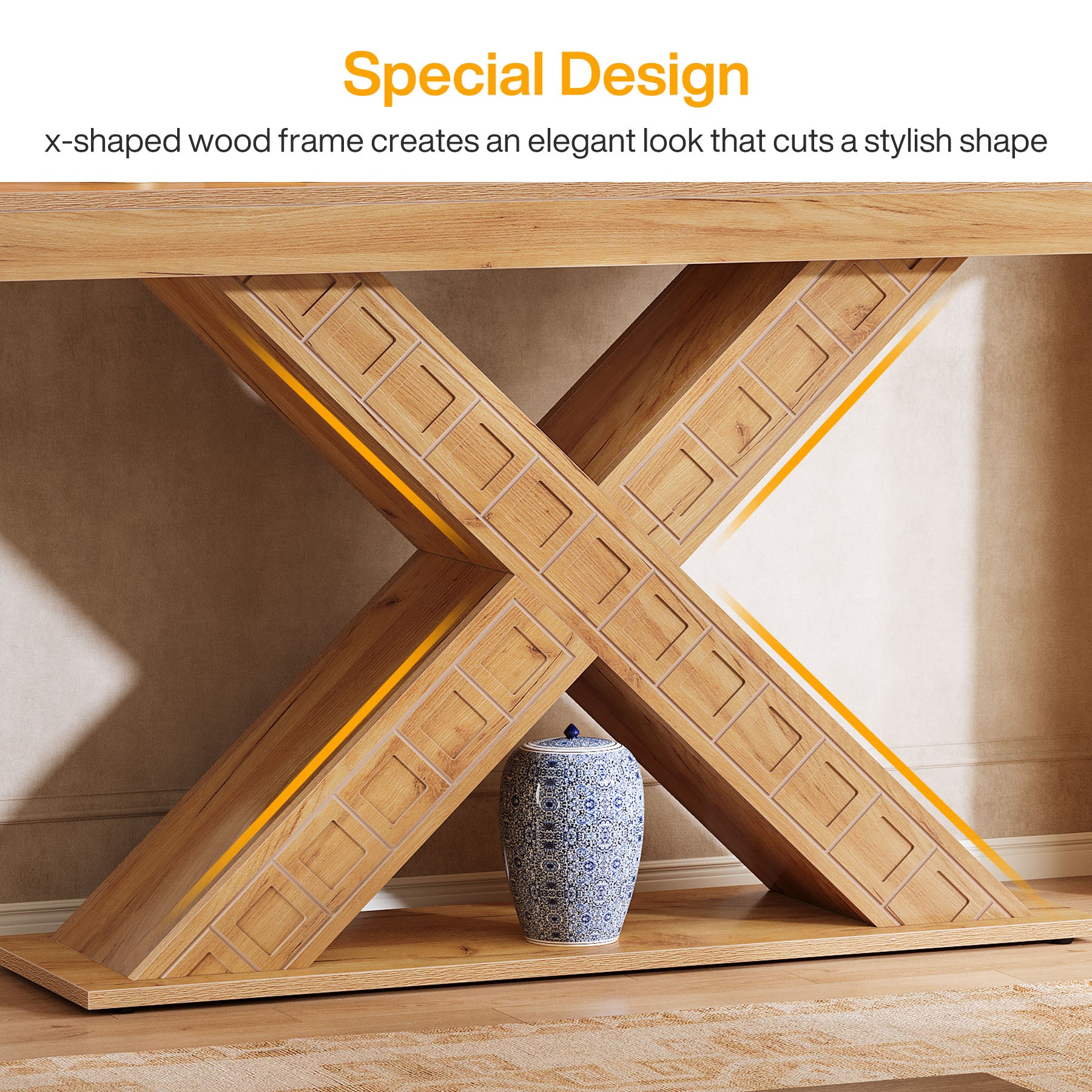 Tribesigns Tavolo consolle da 140 cm, tavolo da ingresso stretto in stile fattoria con base a X
