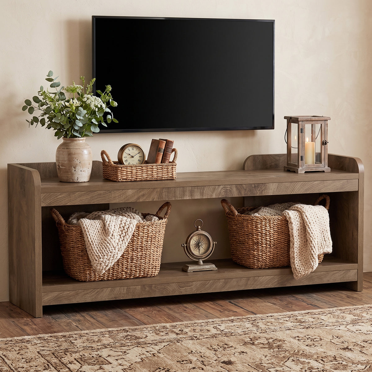 Mobile TV Basso a 2 Ripiani Aperti, 160 cm, per TV fino a 70"