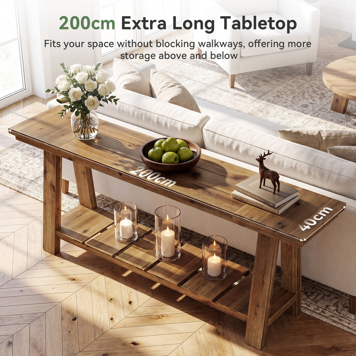 Tribesigns Consolle Stretta in Legno Massello con Base a Cavalletto, 200 cm, per Ingresso