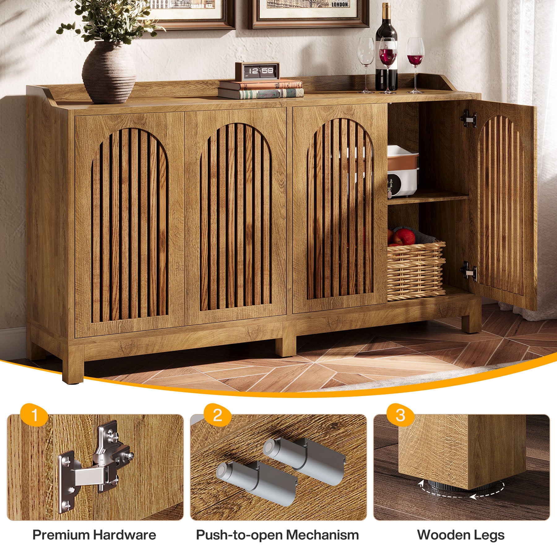 Credenza con Ante e Ripiani Regolabili, 145 cm, per Soggiorno e Sala da Pranzo