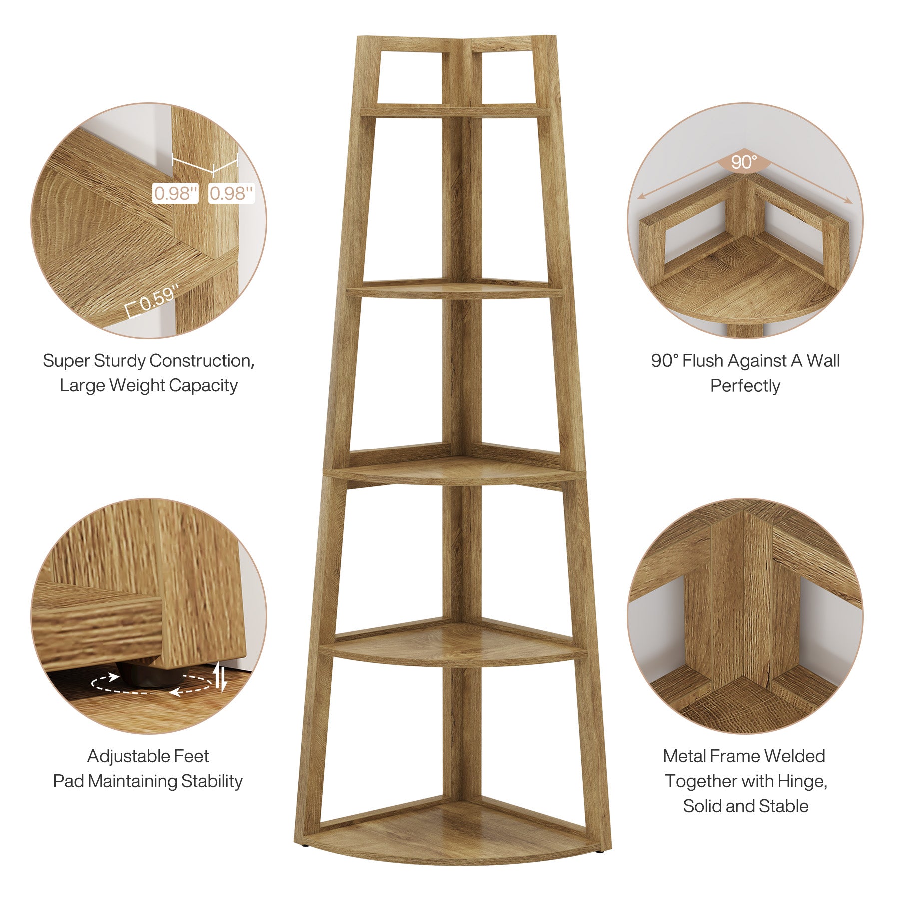 Tribesigns Scaffale angolare alto (178 cm) con 5 ripiani, mobile contenitore salvaspazio per soggiorno