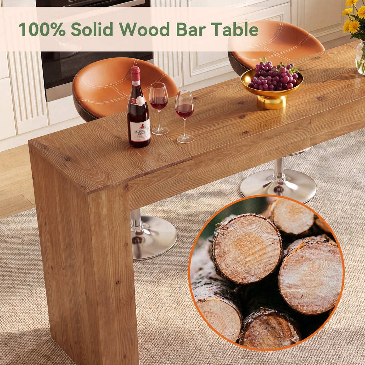 Tavolo da Bar Country in Legno Massello, 180 cm