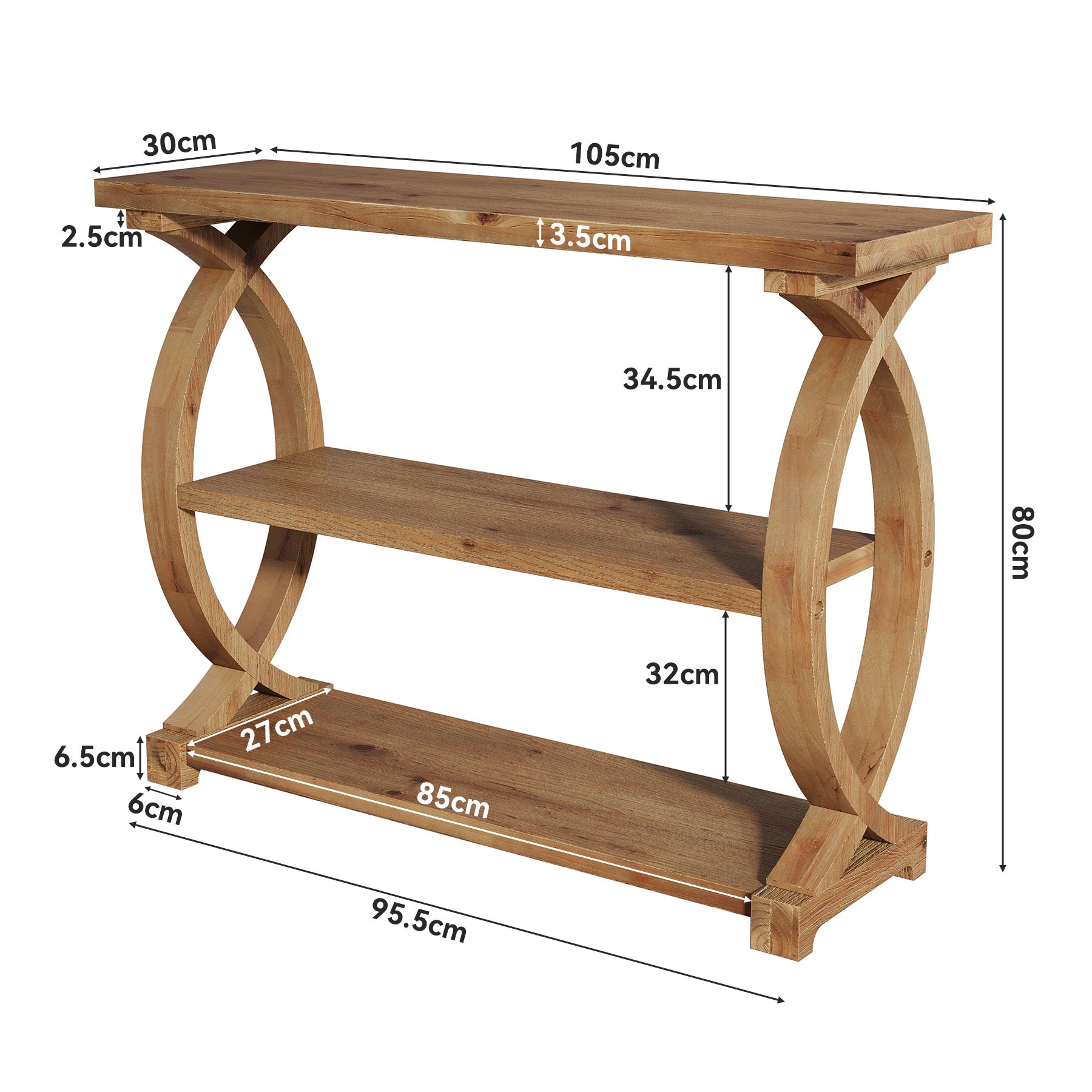 Tribesigns Consolle da 100 cm, tavolino da divano in legno massello con design laterale a coda di pesce
