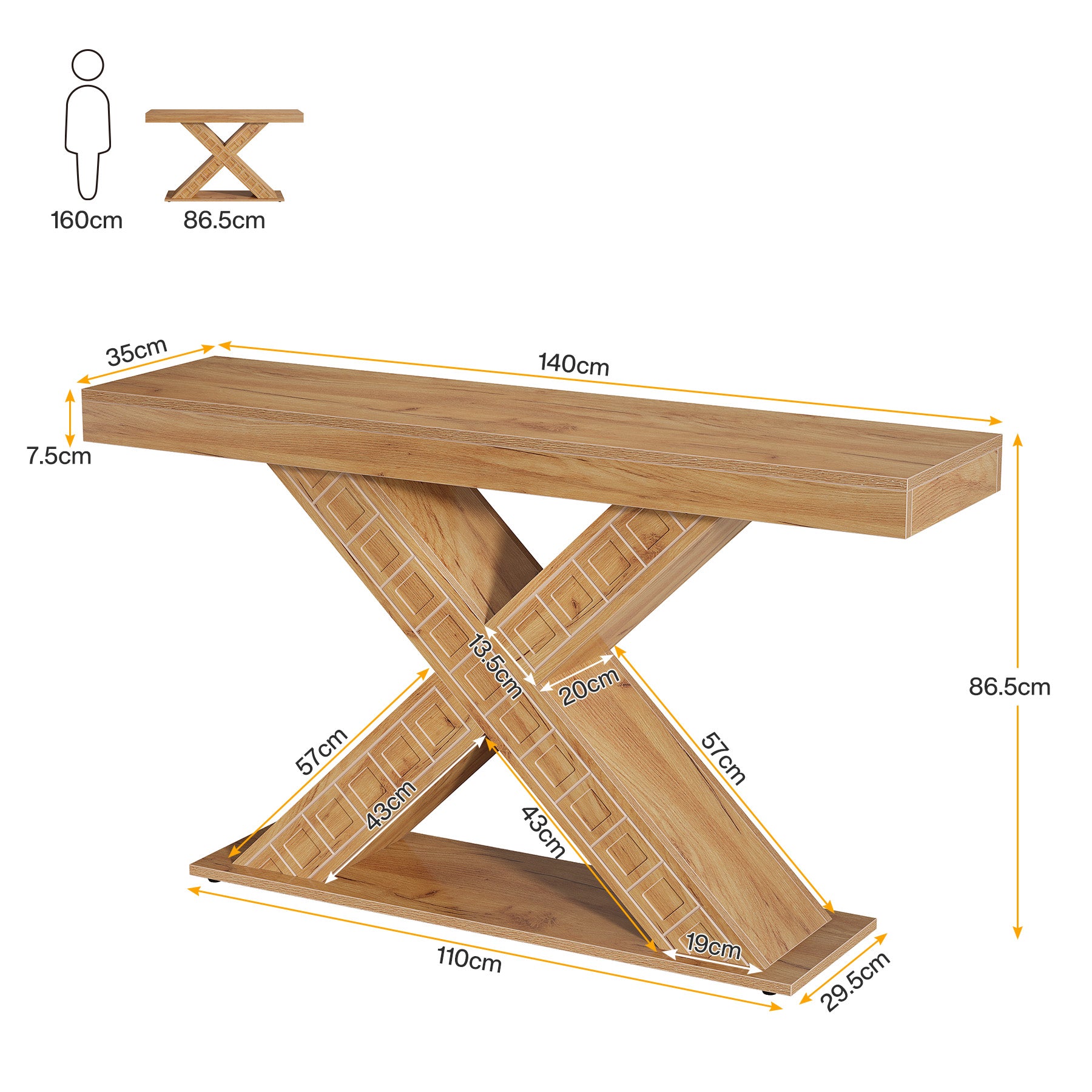 Tribesigns Tavolo consolle da 140 cm, tavolo da ingresso stretto in stile fattoria con base a X
