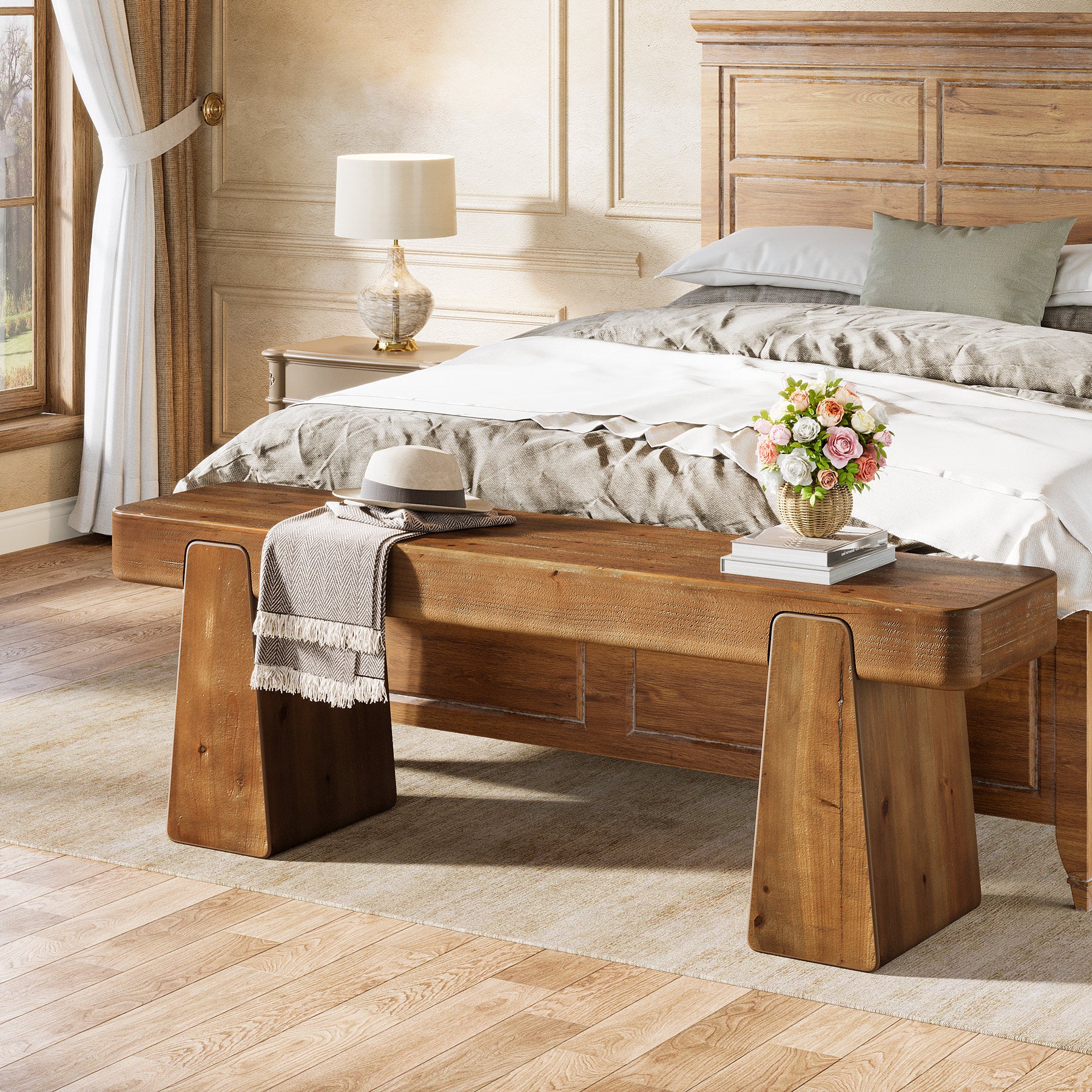 Tribesigns Panca in legno massello da 120 cm, stile country con gambe rinforzate
