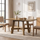 Tribesigns Tavolo da pranzo rustico da 140 cm, tavolo da cucina per 4 persone con traversa per sala da pranzo 3