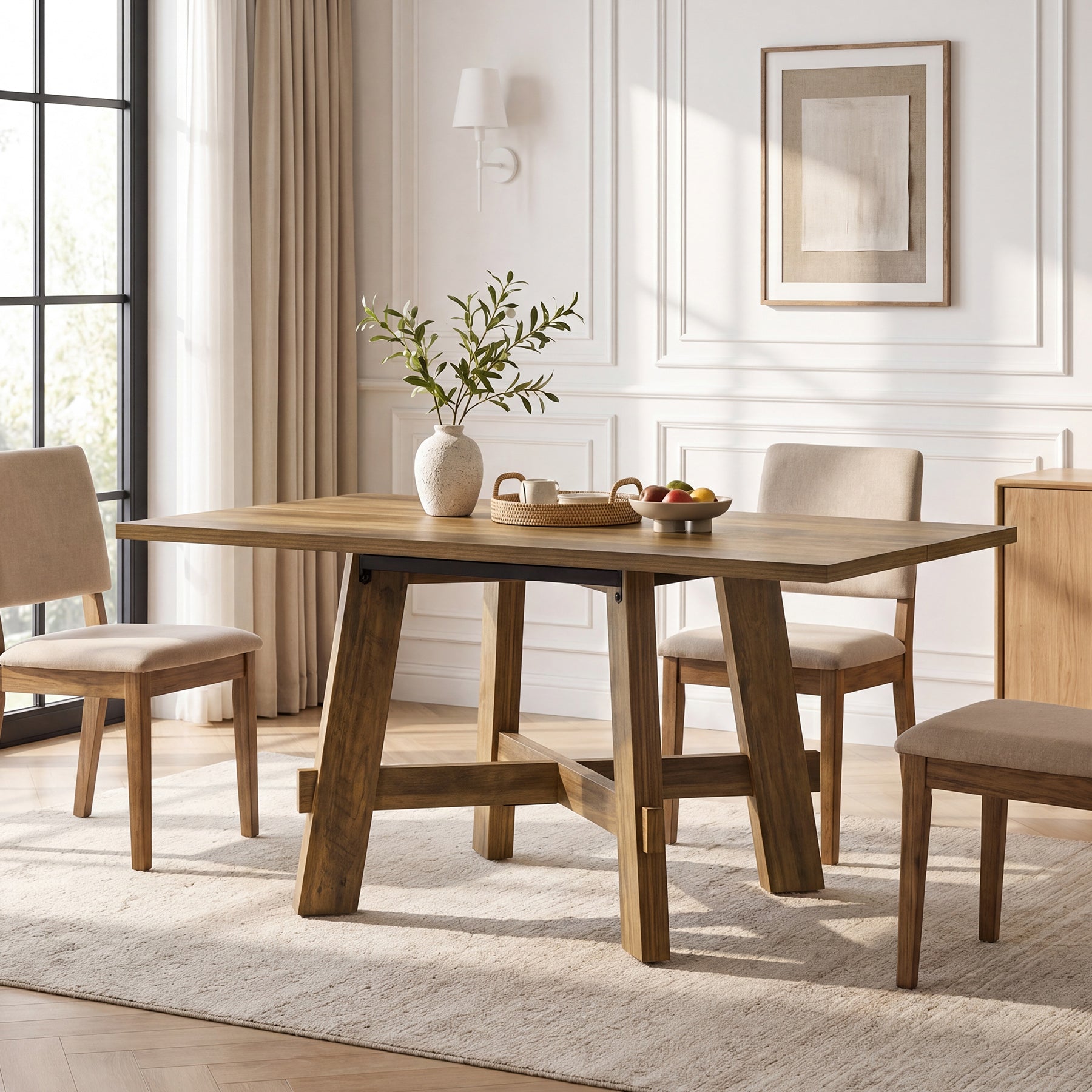 Tribesigns Tavolo da pranzo rustico da 140 cm, tavolo da cucina per 4 persone con traversa per sala da pranzo