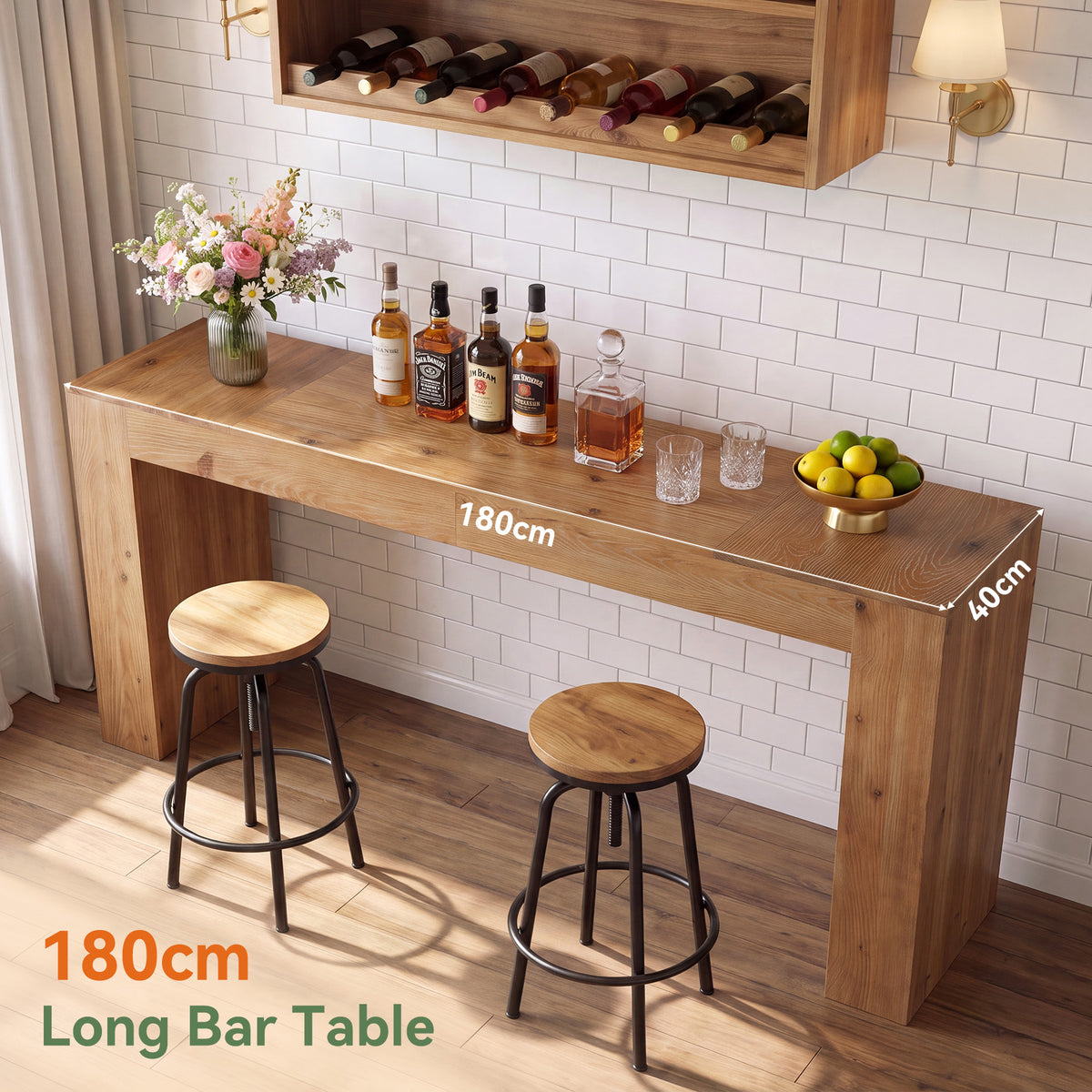 Tavolo da Bar Country in Legno Massello, 180 cm