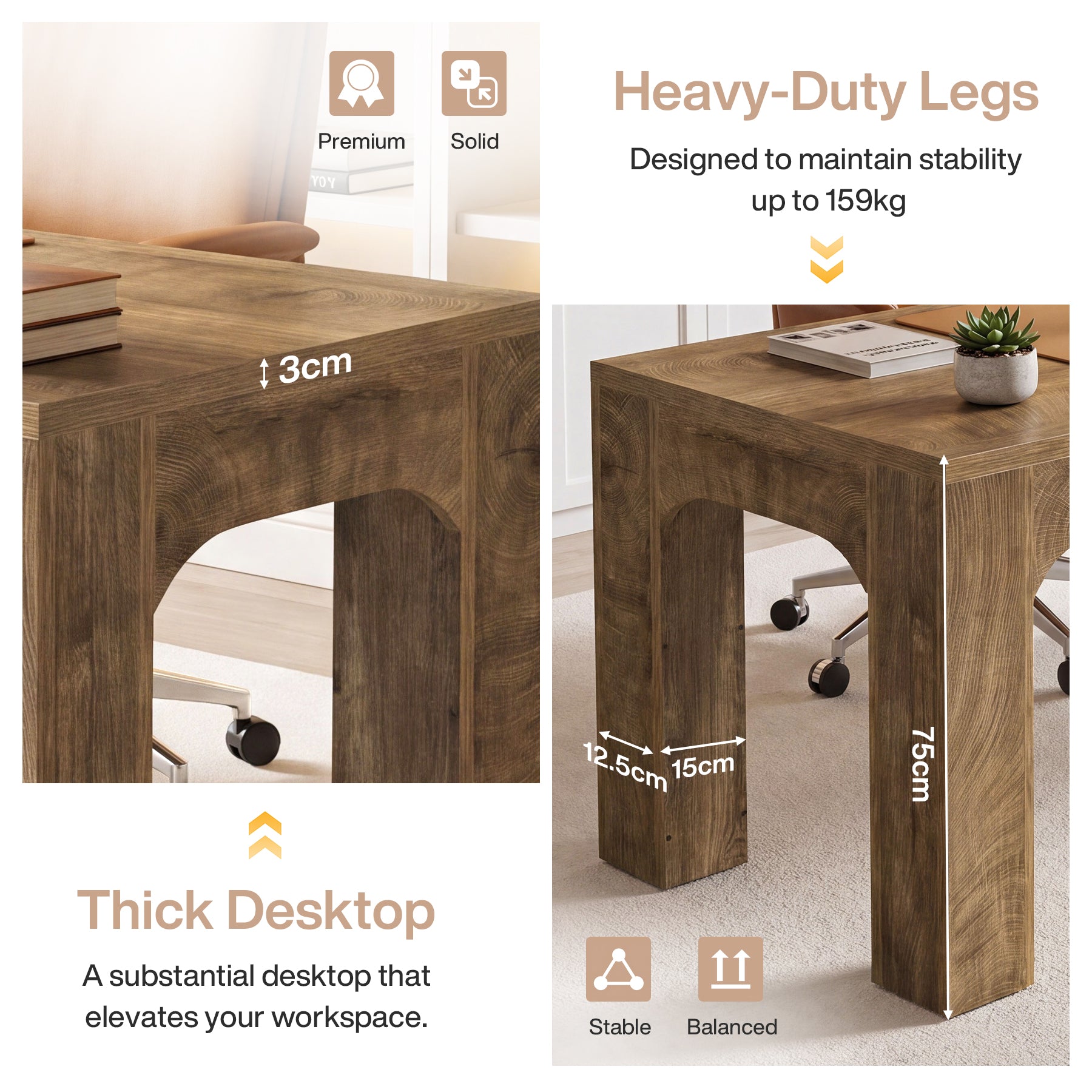 Scrivania Doppia in Legno, 180 cm, per 2 Persone, per Studio e Ufficio