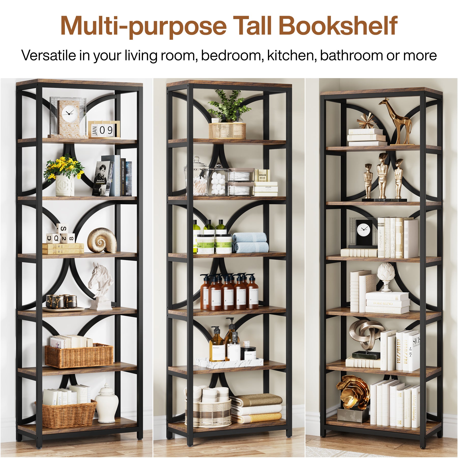 Tribesigns 200 cm Libreria, scaffale indipendente a 6 ripiani con ripiani aperti