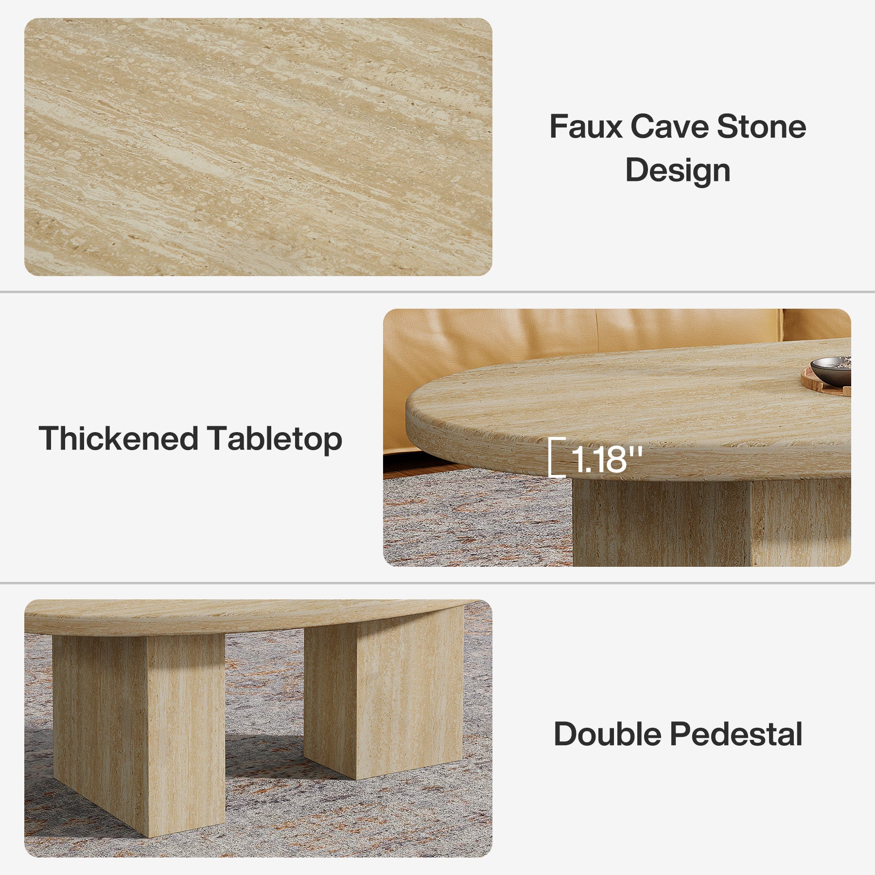 Tribesigns Tavolino da caffè da 115 cm, tavolino da cocktail centrale ovale con piedistallo asimmetrico