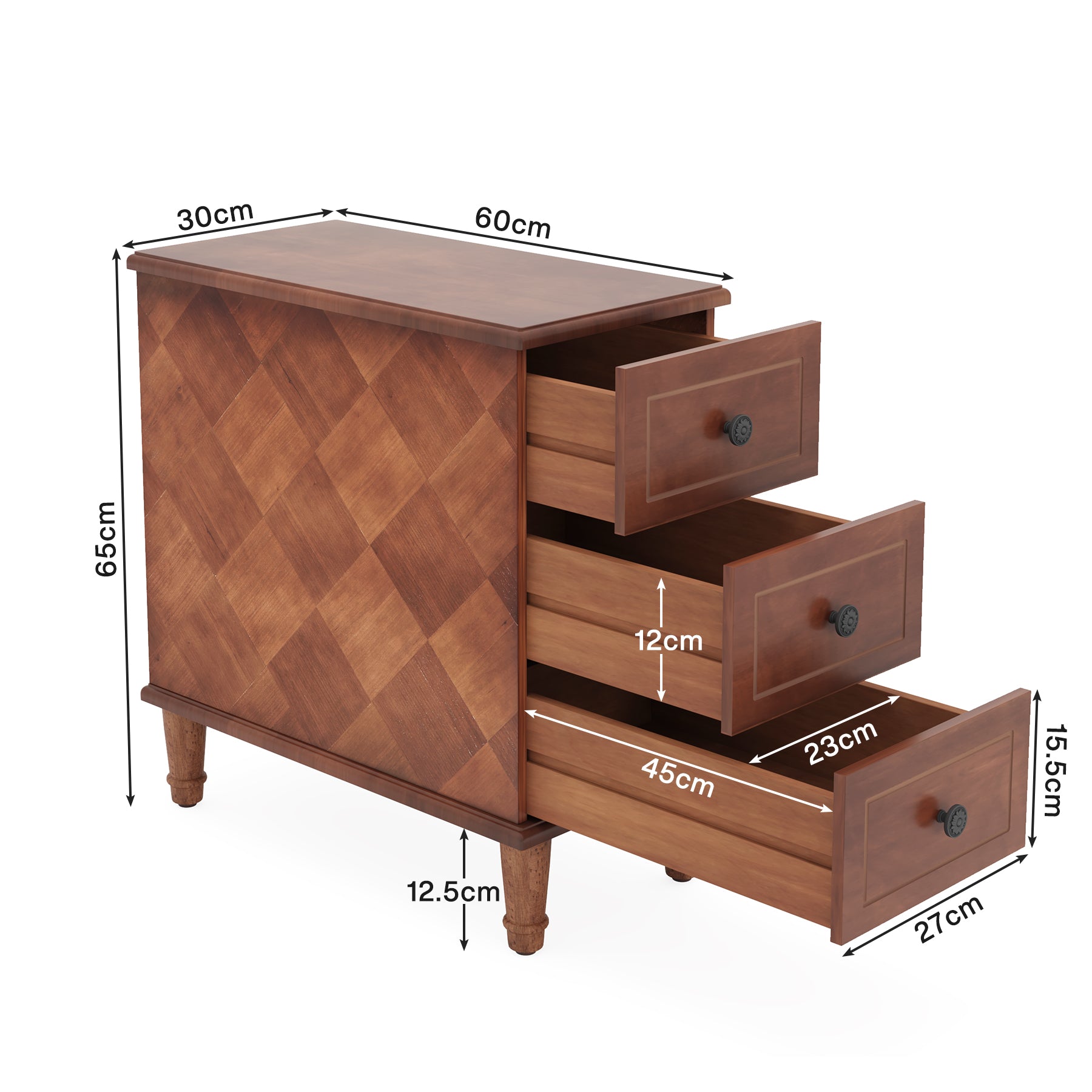 Tribesigns Tavolino laterale in legno, comodino stretto completamente assemblato con cassetti