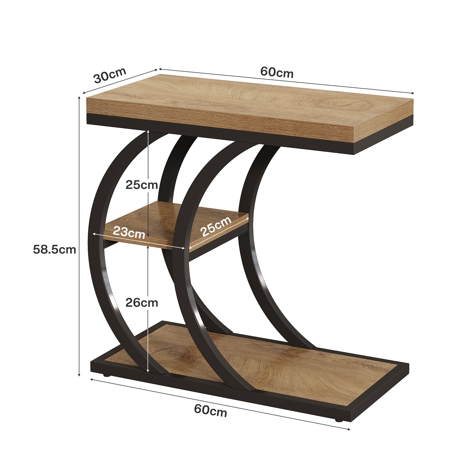 Tribesigns 60 cm Tavolino a 3 ripiani, tavolino laterale a forma di C