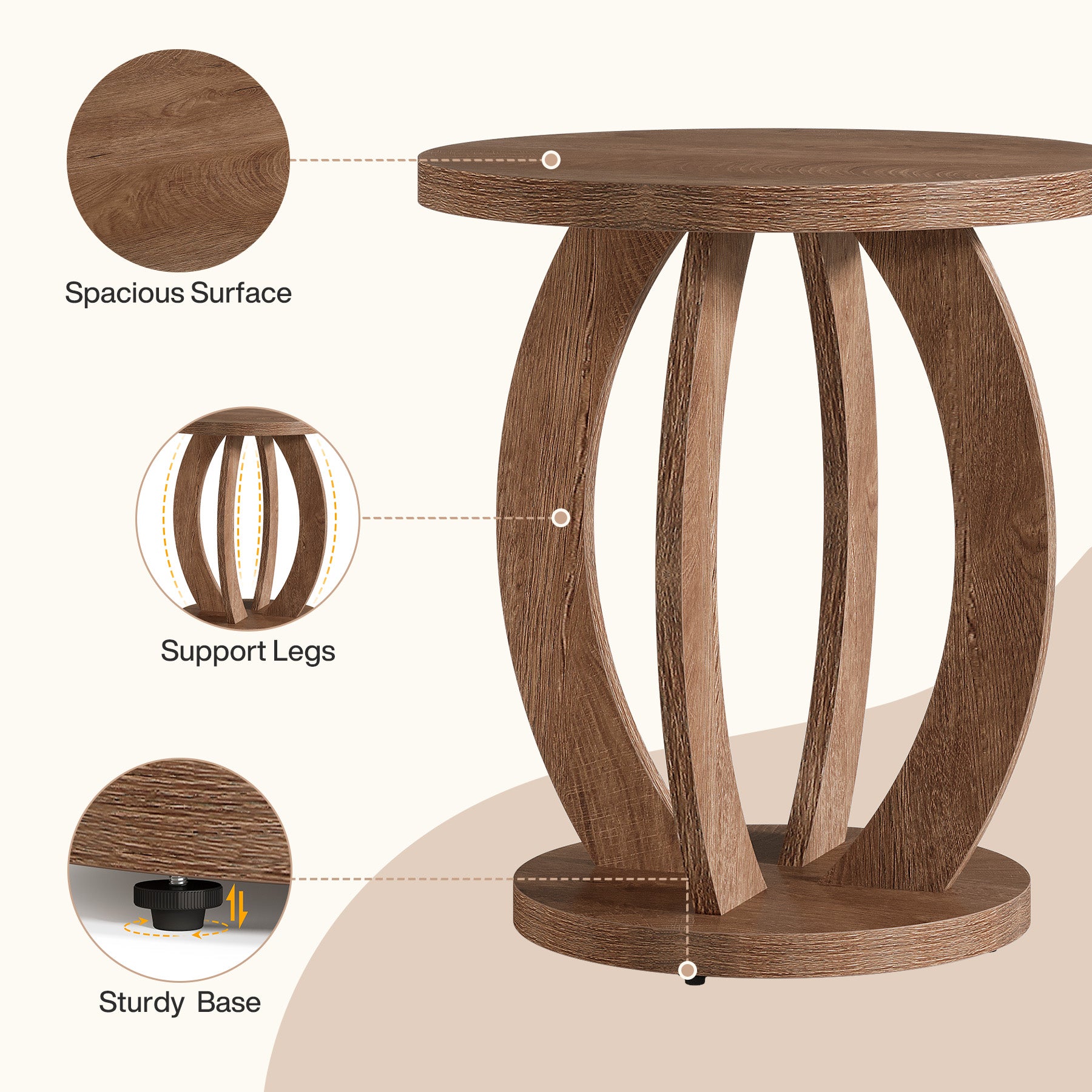 Tribesigns 50 cm Tavolino, tavolino rotondo comodino con vano portaoggetti