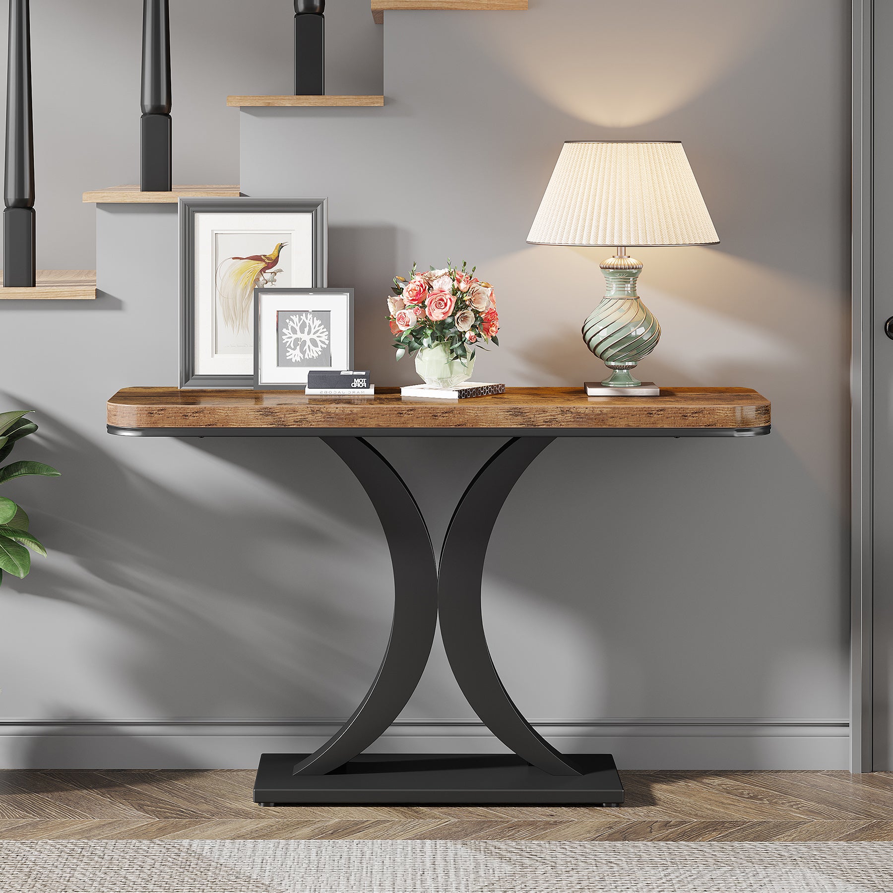 Tribesigns Consolle Industriale, Tavolo da Foyer per Ingresso Stretto da 100 cm con Base Geometrica