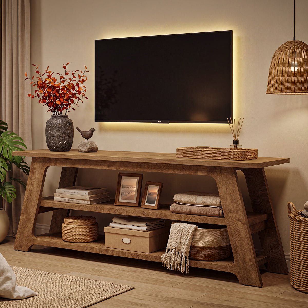 Mobile TV Basso a 3 Ripiani, 160 cm, per TV fino a 75"
